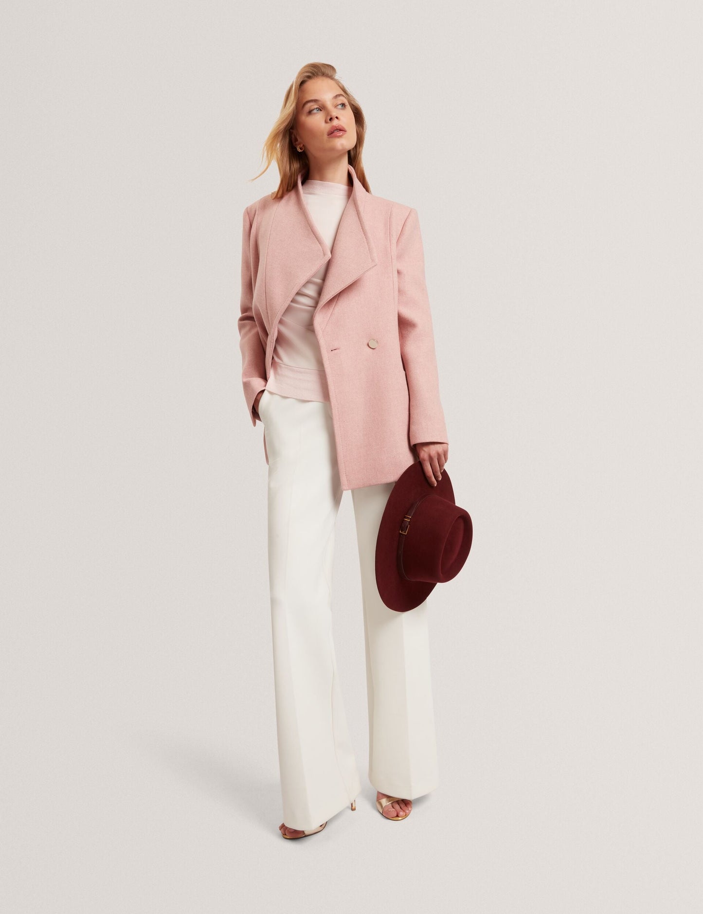 Ted Baker EVIGNA Wool Rich Hourglass Short Wrap Coat PALE PINK