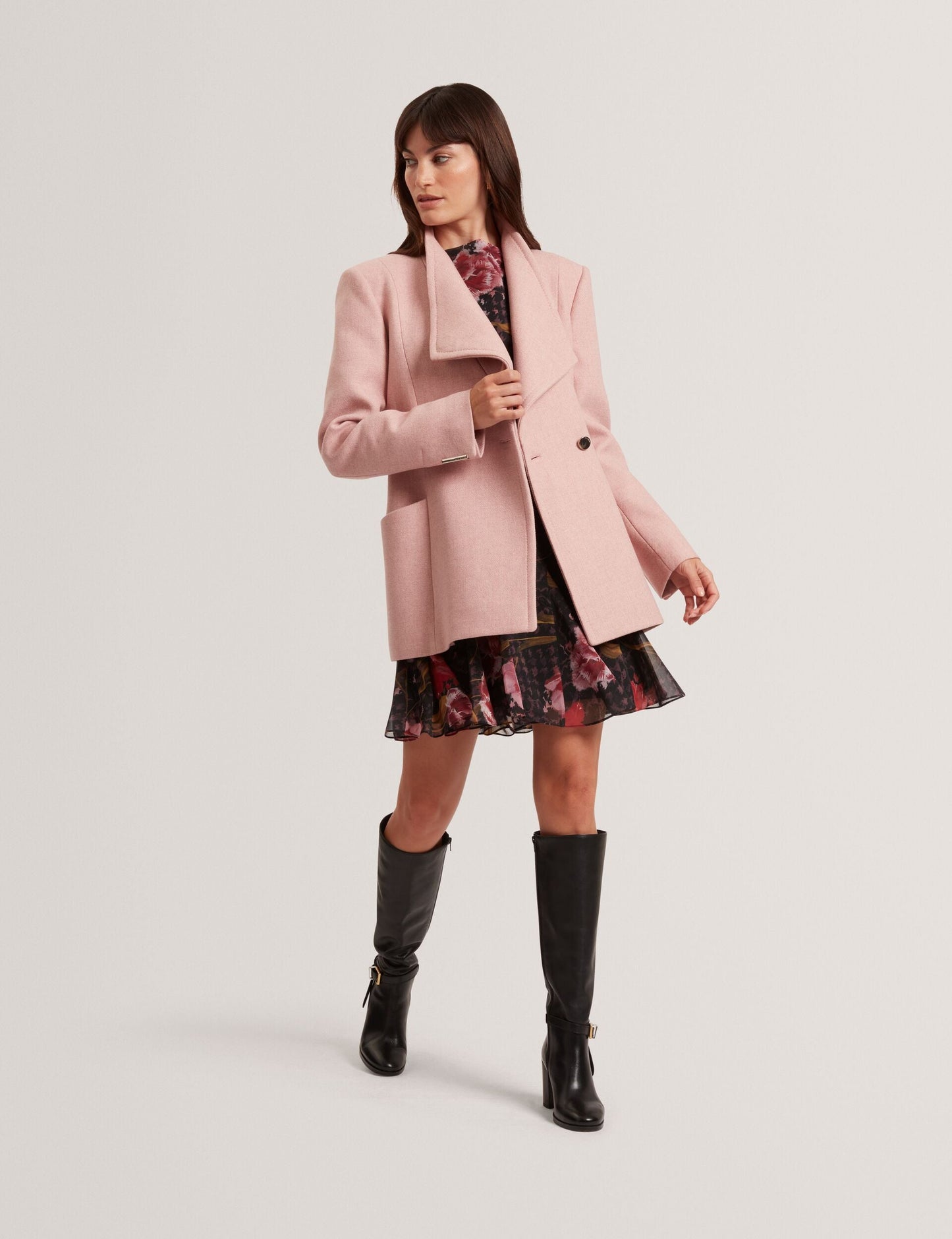 Ted Baker EVIGNA Wool Rich Hourglass Short Wrap Coat PALE PINK