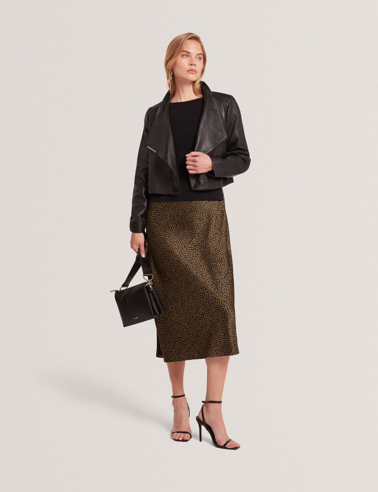 Ted Baker RIYOZE - Wrap Front Cropped Leather Jacket BLACK