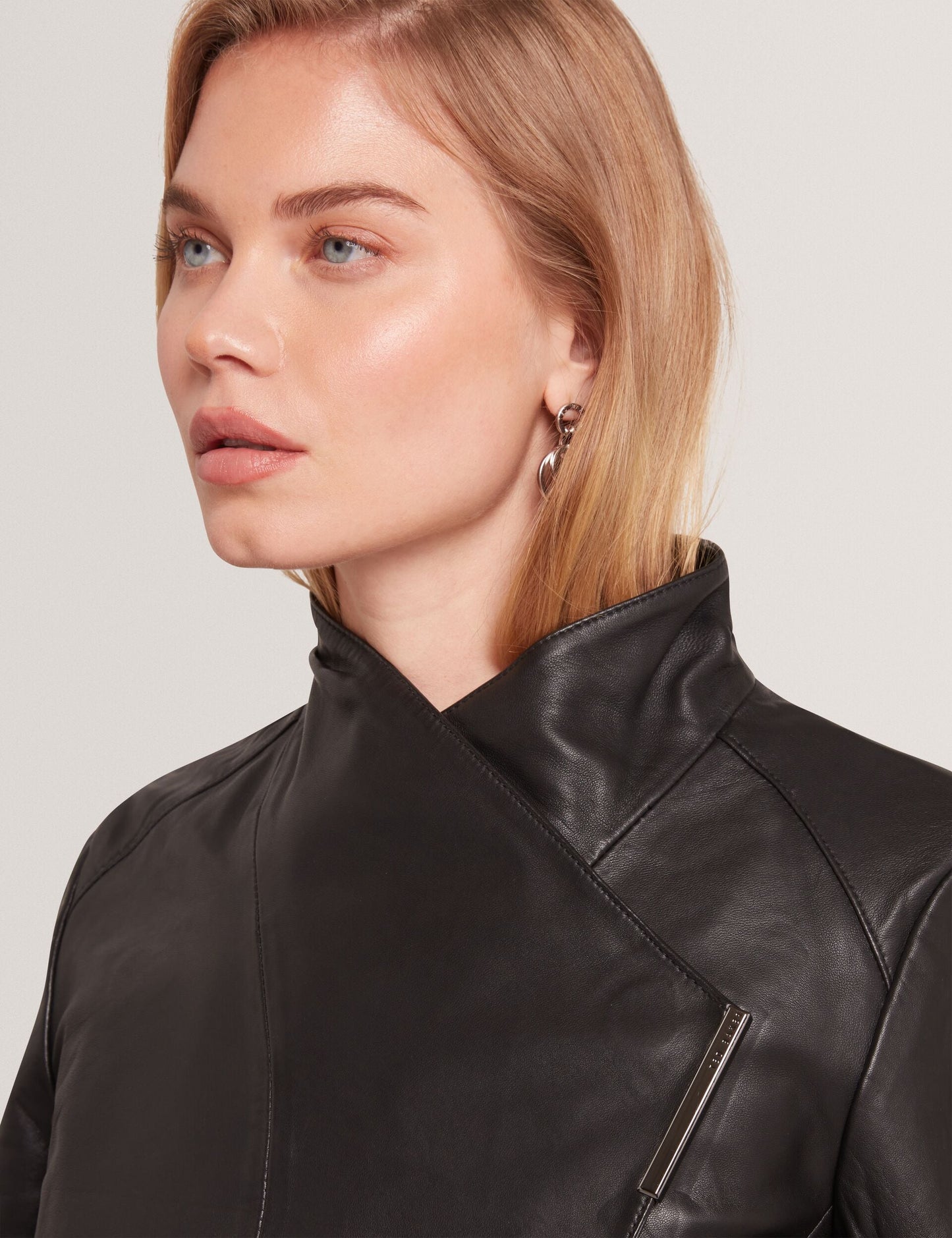 Ted Baker RIYOZE - Wrap Front Cropped Leather Jacket BLACK