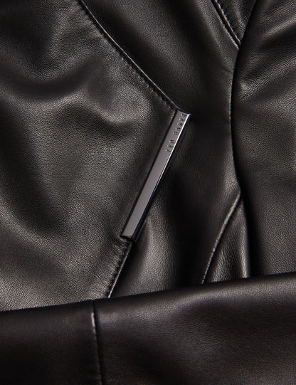 Ted Baker RIYOZE - Wrap Front Cropped Leather Jacket BLACK