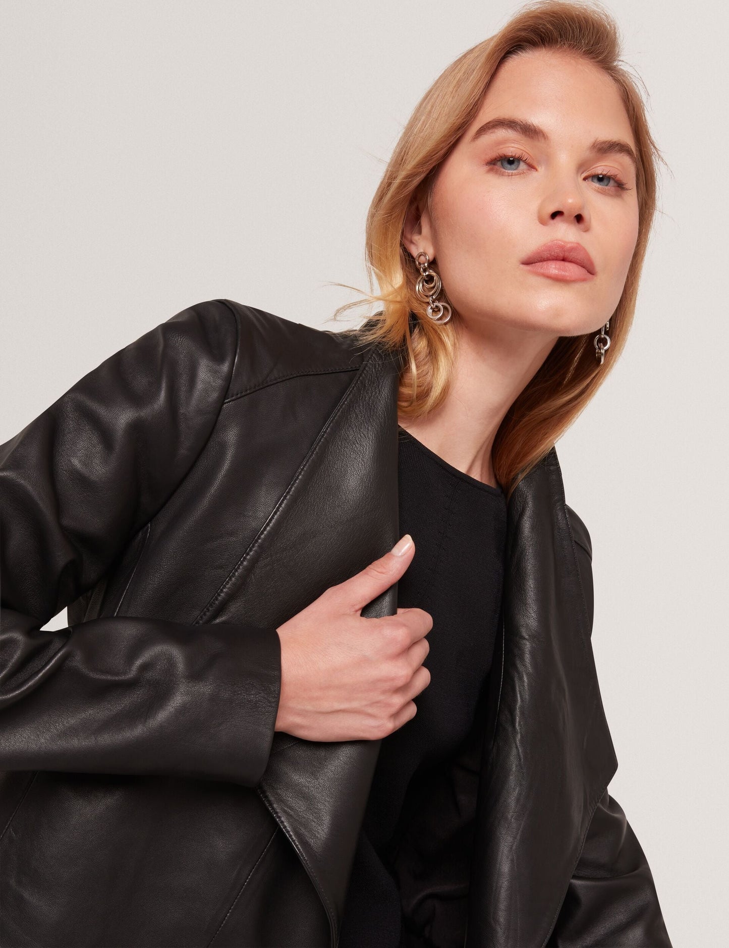 Ted Baker RIYOZE - Wrap Front Cropped Leather Jacket BLACK