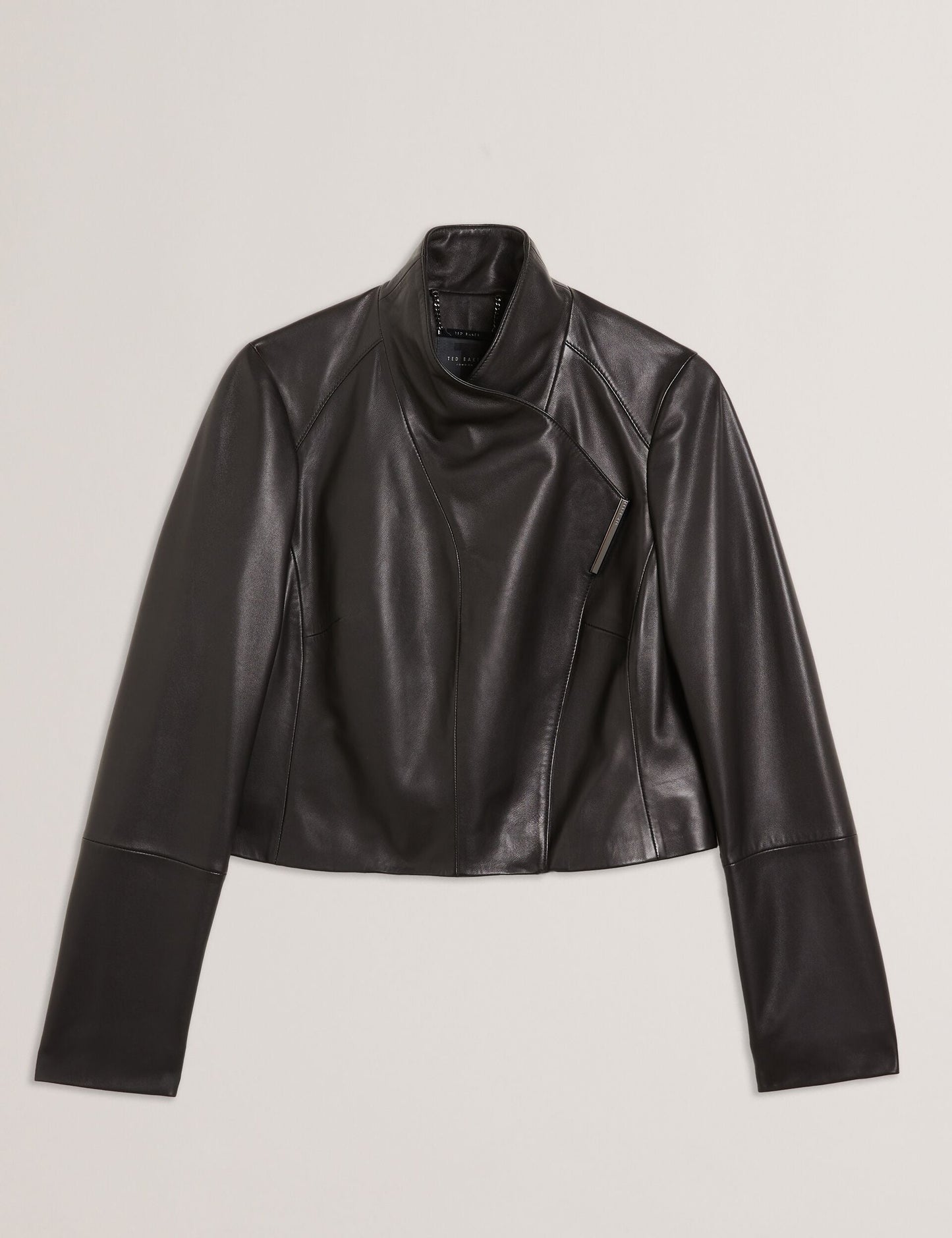 Ted Baker RIYOZE - Wrap Front Cropped Leather Jacket BLACK