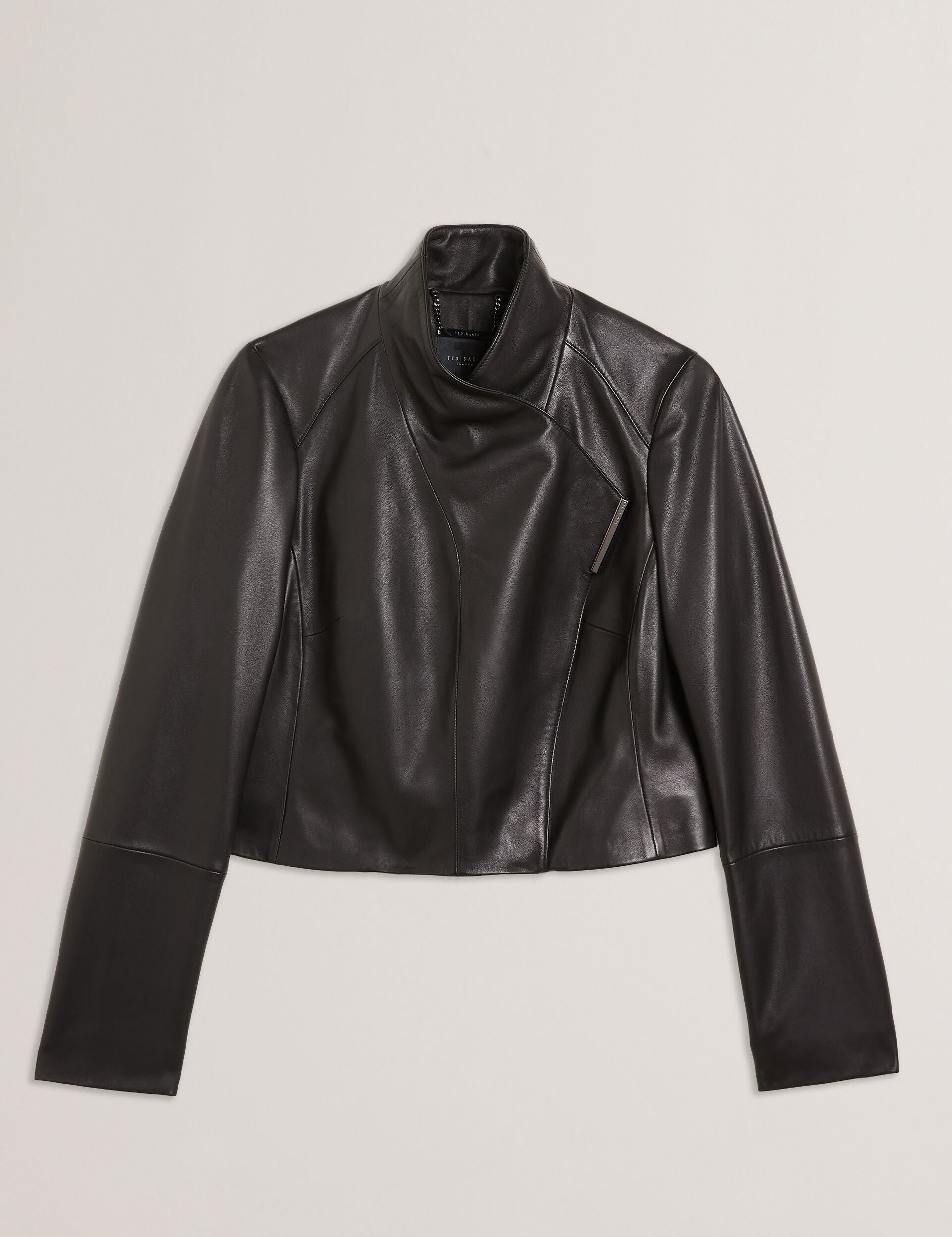 Ted Baker RIYOZE - Wrap Front Cropped Leather Jacket BLACK