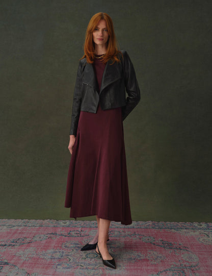Ted Baker RIYOZE - Wrap Front Cropped Leather Jacket BLACK