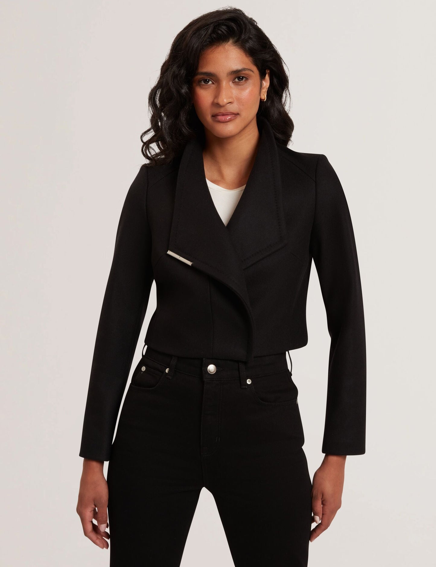 Ted Baker ROSECEE Tailored Cropped Wool Wrap Jacket BLACK
