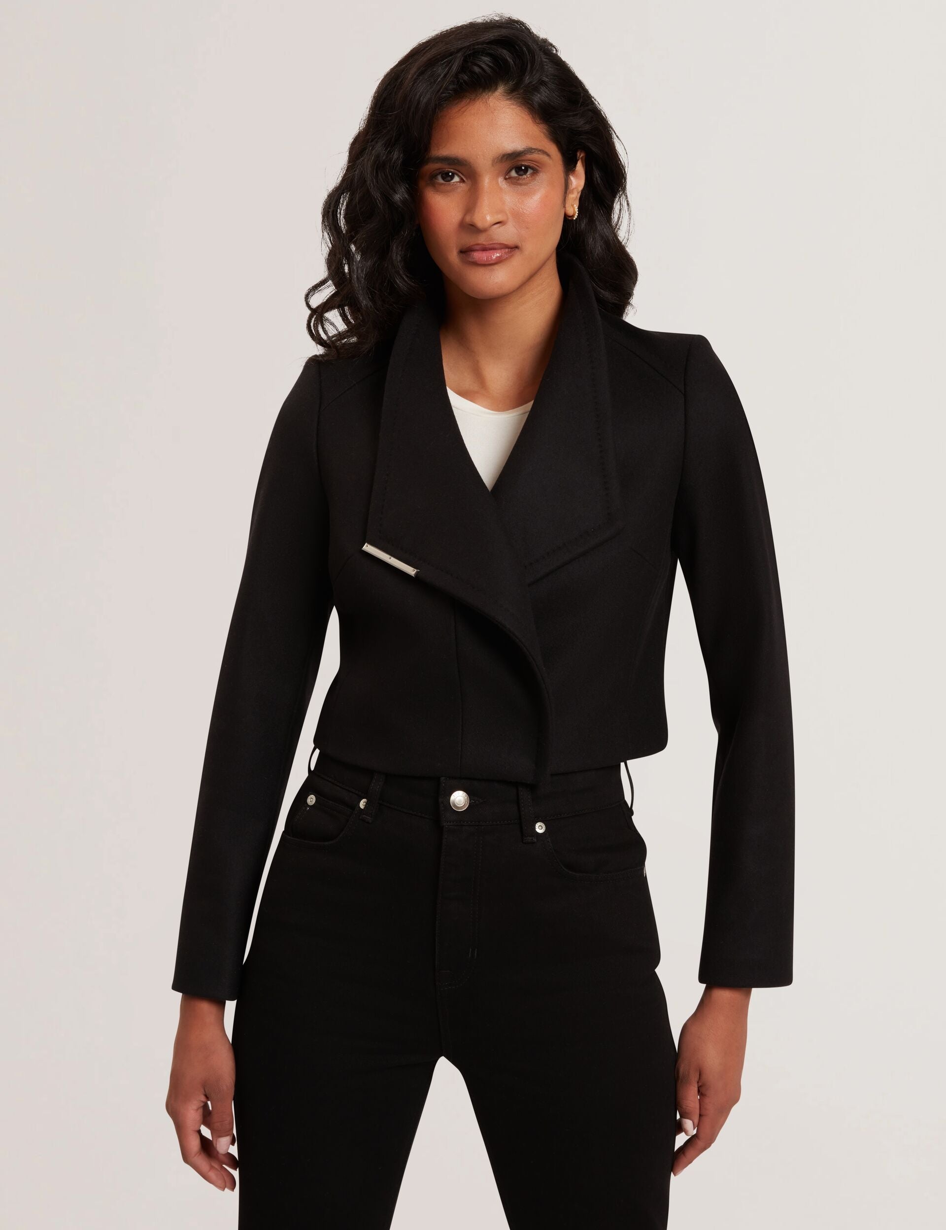 Ted Baker ROSECEE Tailored Cropped Wool Wrap Jacket BLACK