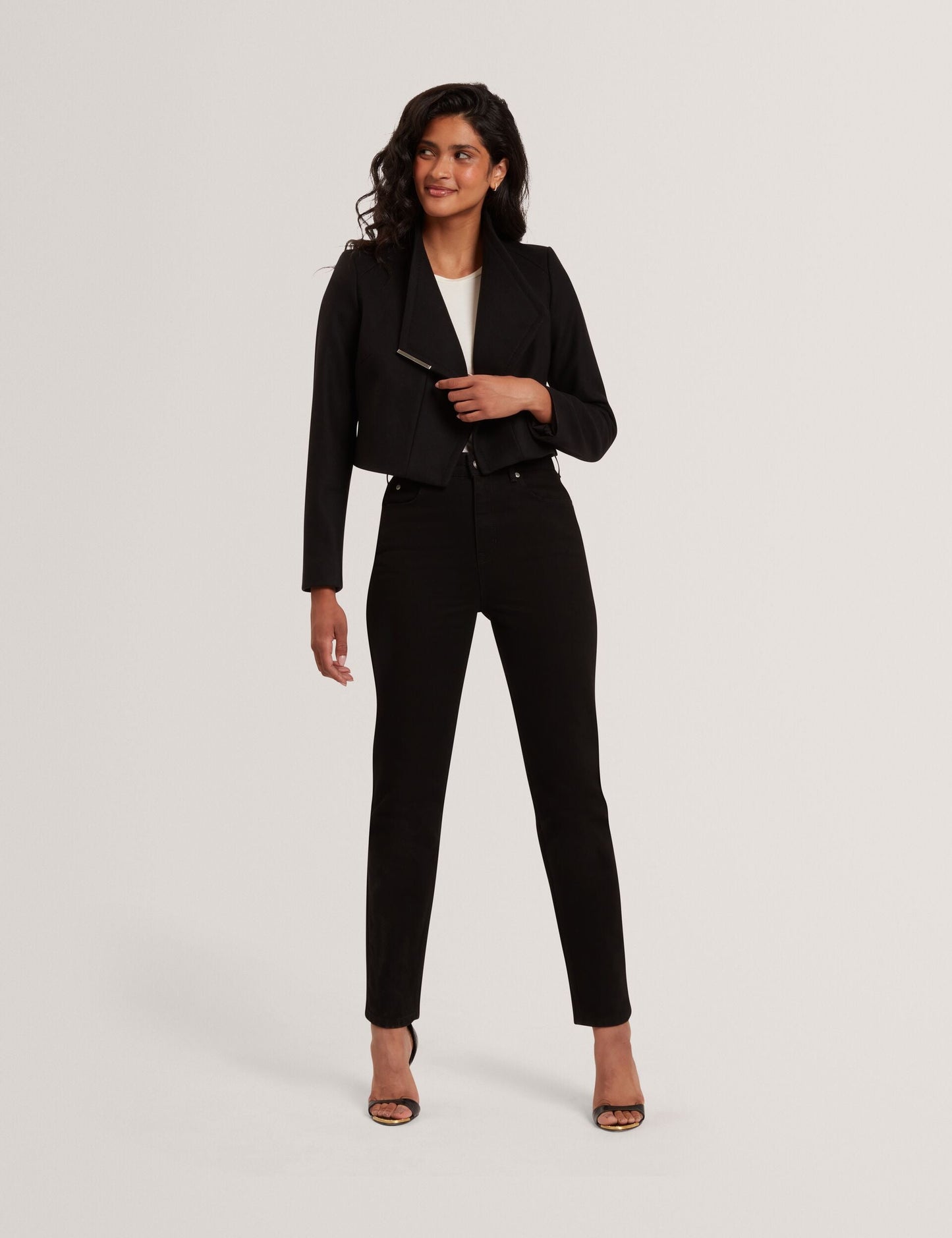 Ted Baker ROSECEE Tailored Cropped Wool Wrap Jacket BLACK