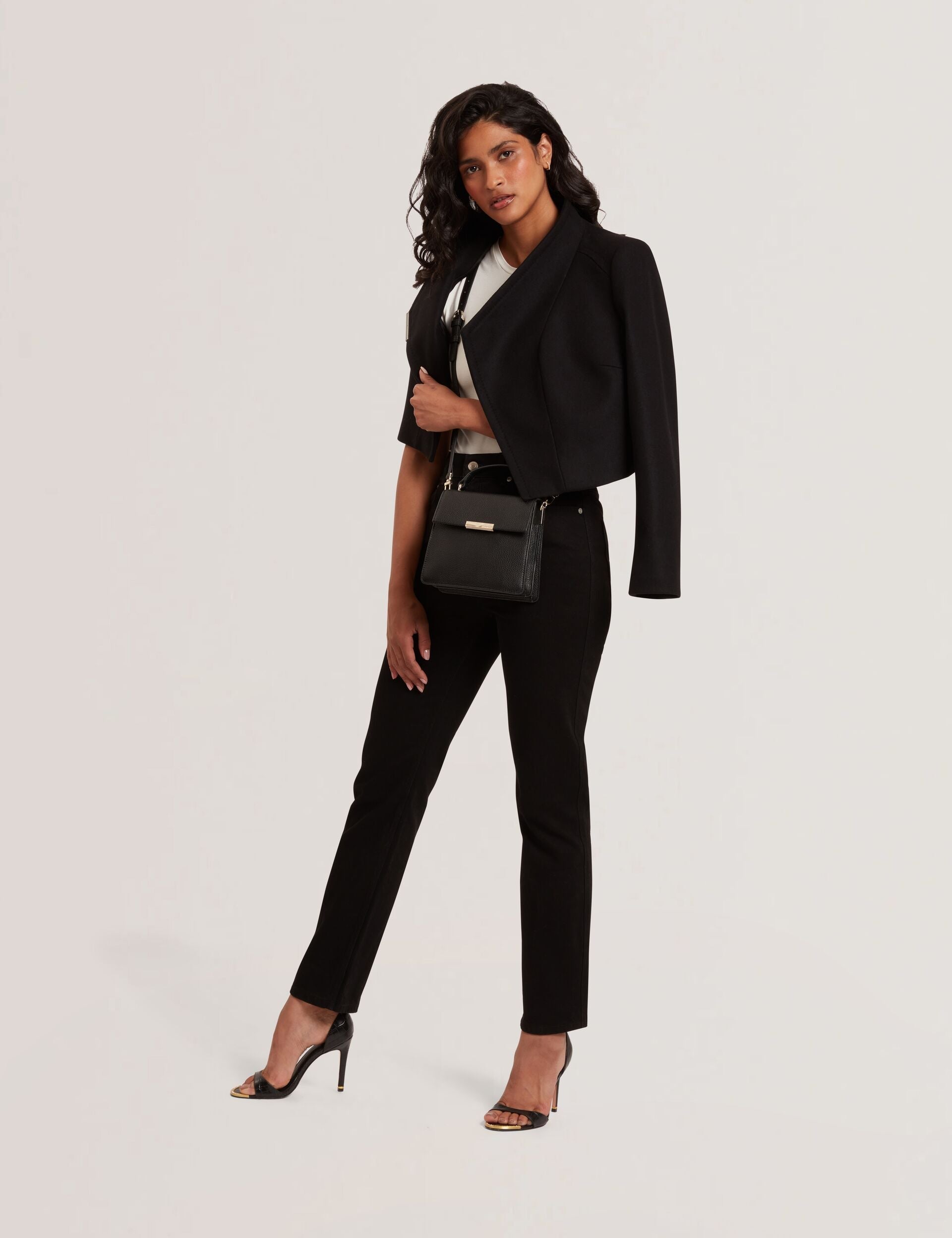 Ted Baker ROSECEE Tailored Cropped Wool Wrap Jacket BLACK