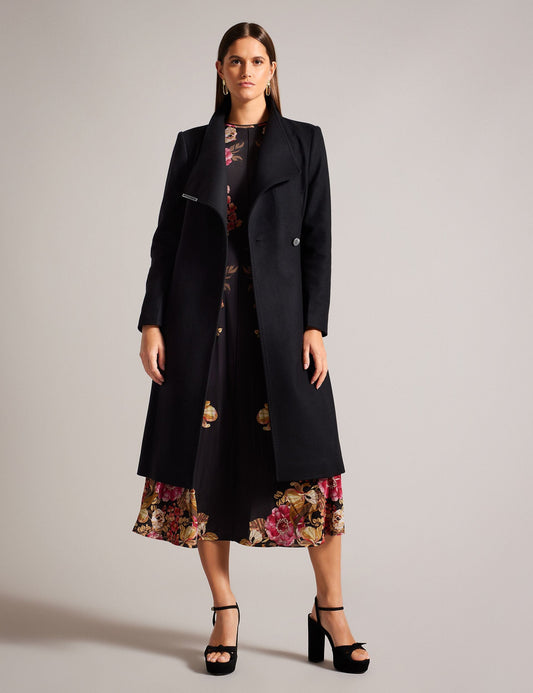 Ted Baker ROSE Midi Length Belted Wool Wrap Coat in Black BLACK