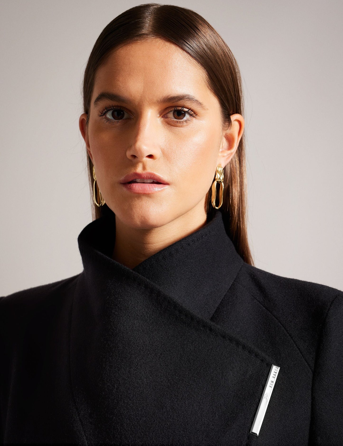 Ted Baker ROSE Midi Length Belted Wool Wrap Coat in Black BLACK