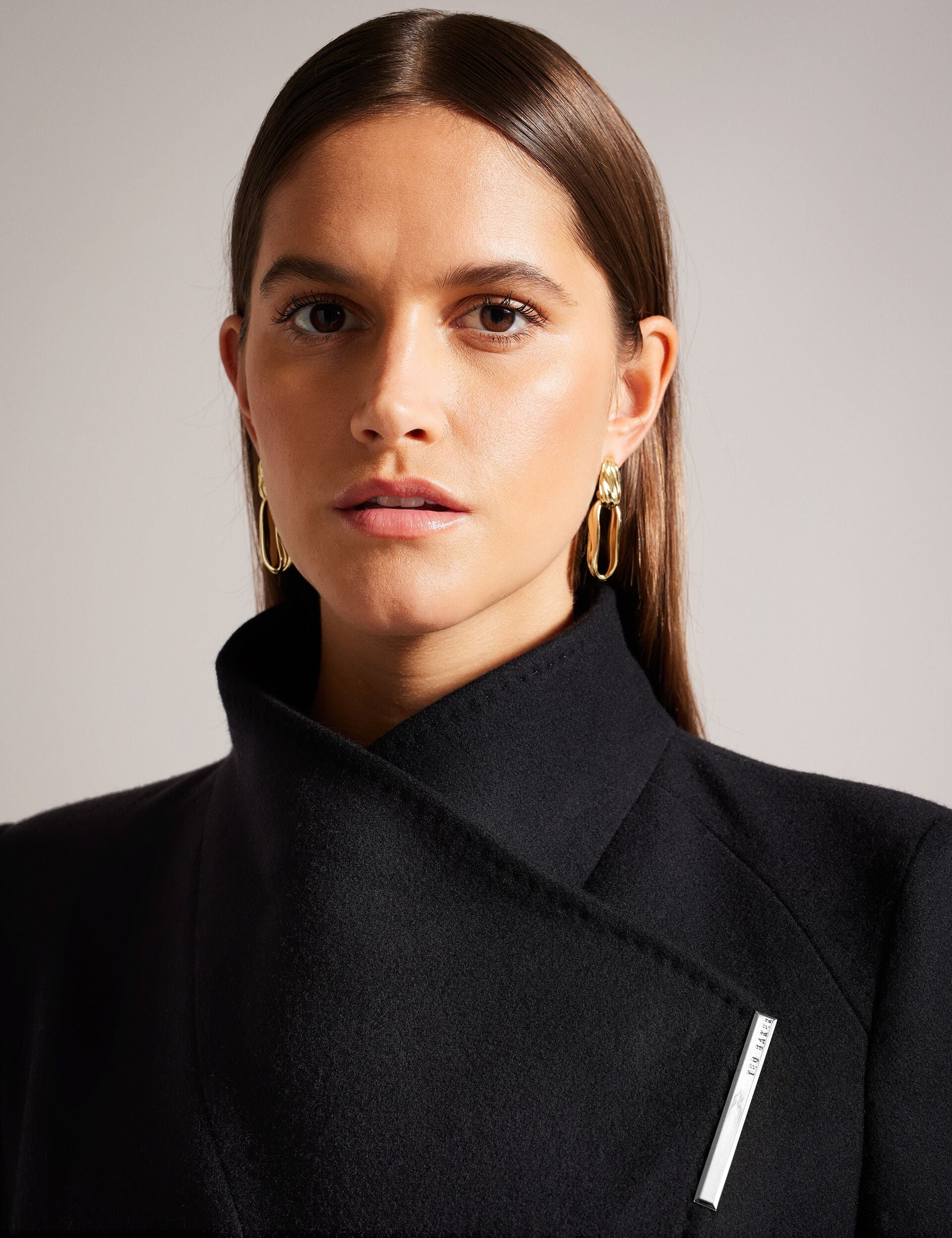 Ted Baker ROSE Midi Length Belted Wool Wrap Coat in Black BLACK
