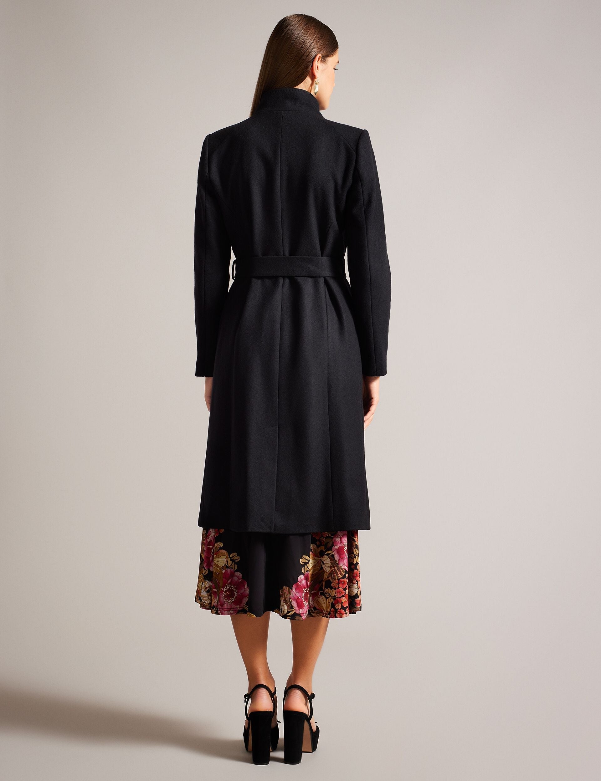 Ted Baker ROSE Midi Length Belted Wool Wrap Coat in Black BLACK