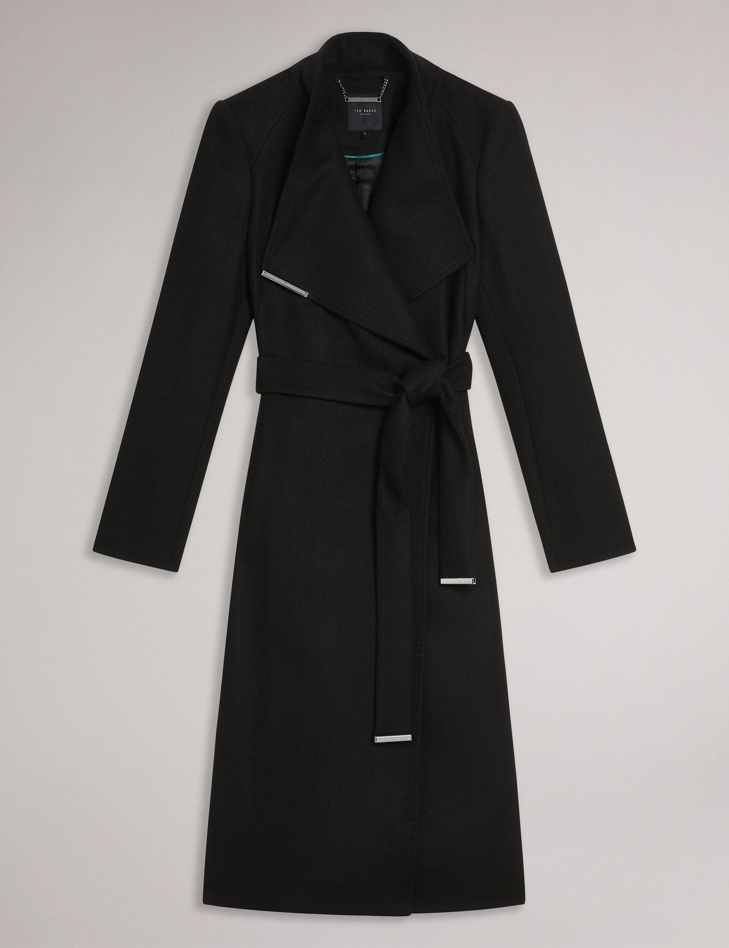 Ted Baker ROSE Midi Length Belted Wool Wrap Coat in Black BLACK