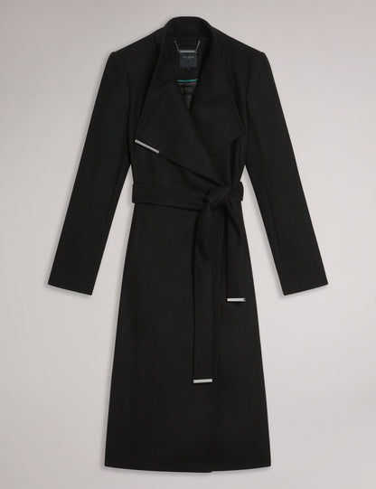 Ted Baker ROSE Midi Length Belted Wool Wrap Coat in Black BLACK