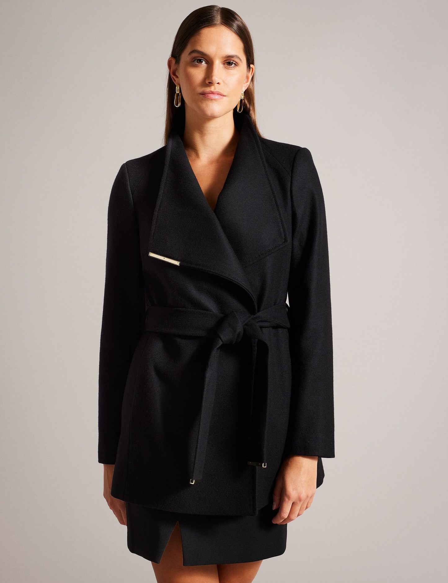 Ted Baker Ted Baker Women's ROSESSO Short Belted Wool Wrap Coat in Black BLACK