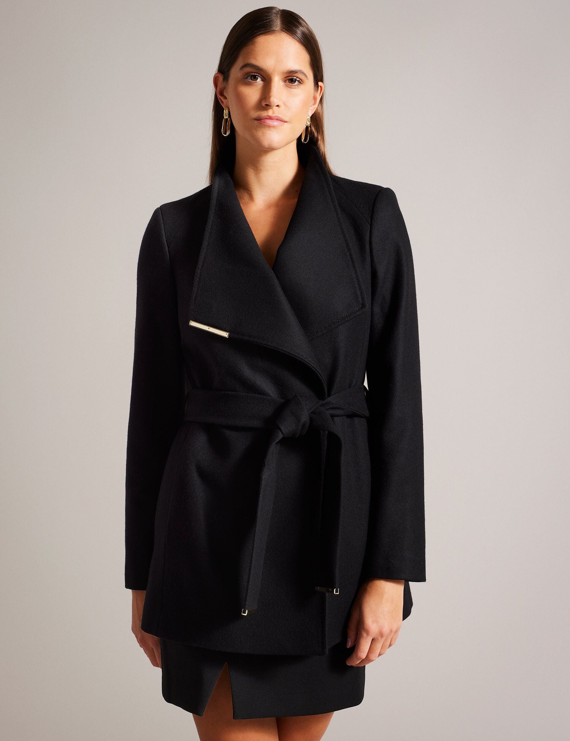 Ted Baker Ted Baker Women's ROSESSO Short Belted Wool Wrap Coat in Black BLACK