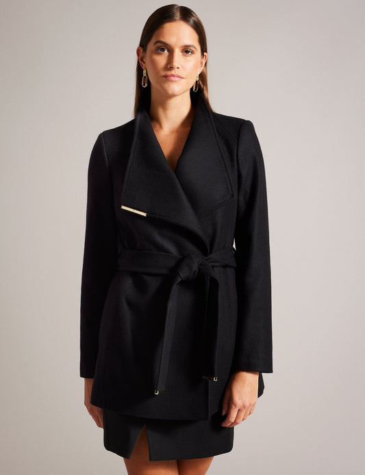 Ted Baker Ted Baker Women's ROSESSO Short Belted Wool Wrap Coat in Black BLACK