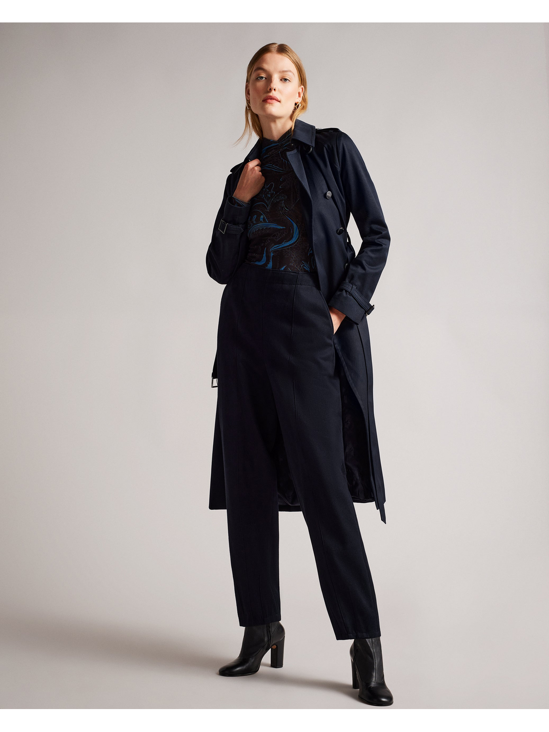 Ted Baker ROBBII - Lightweight Showerproof Belted Trench Coat NAVY