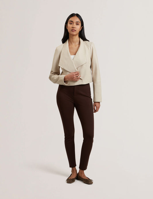 Ted Baker RIYOZE - Wrap Front Cropped Leather Jacket IVORY