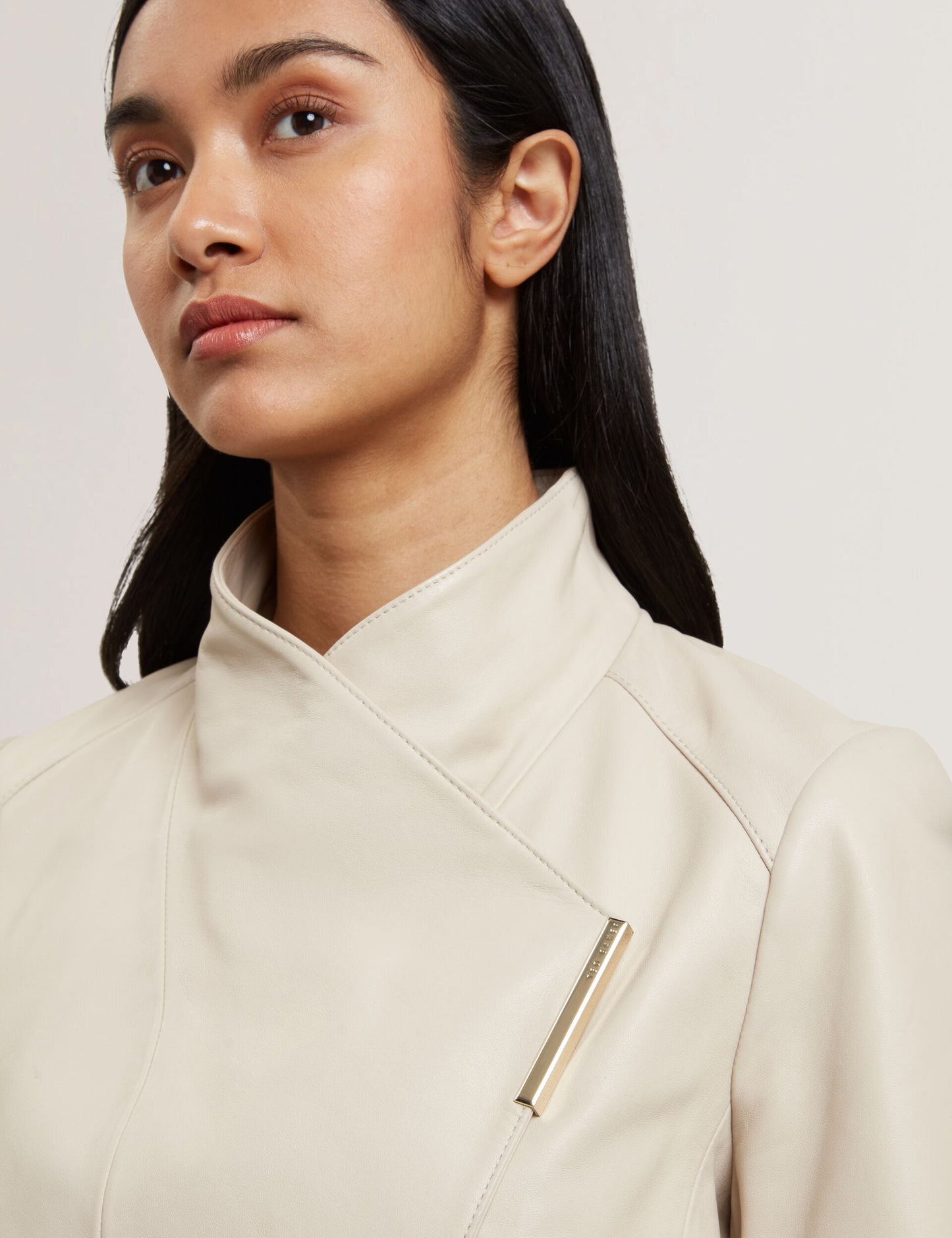 Ted Baker RIYOZE - Wrap Front Cropped Leather Jacket IVORY