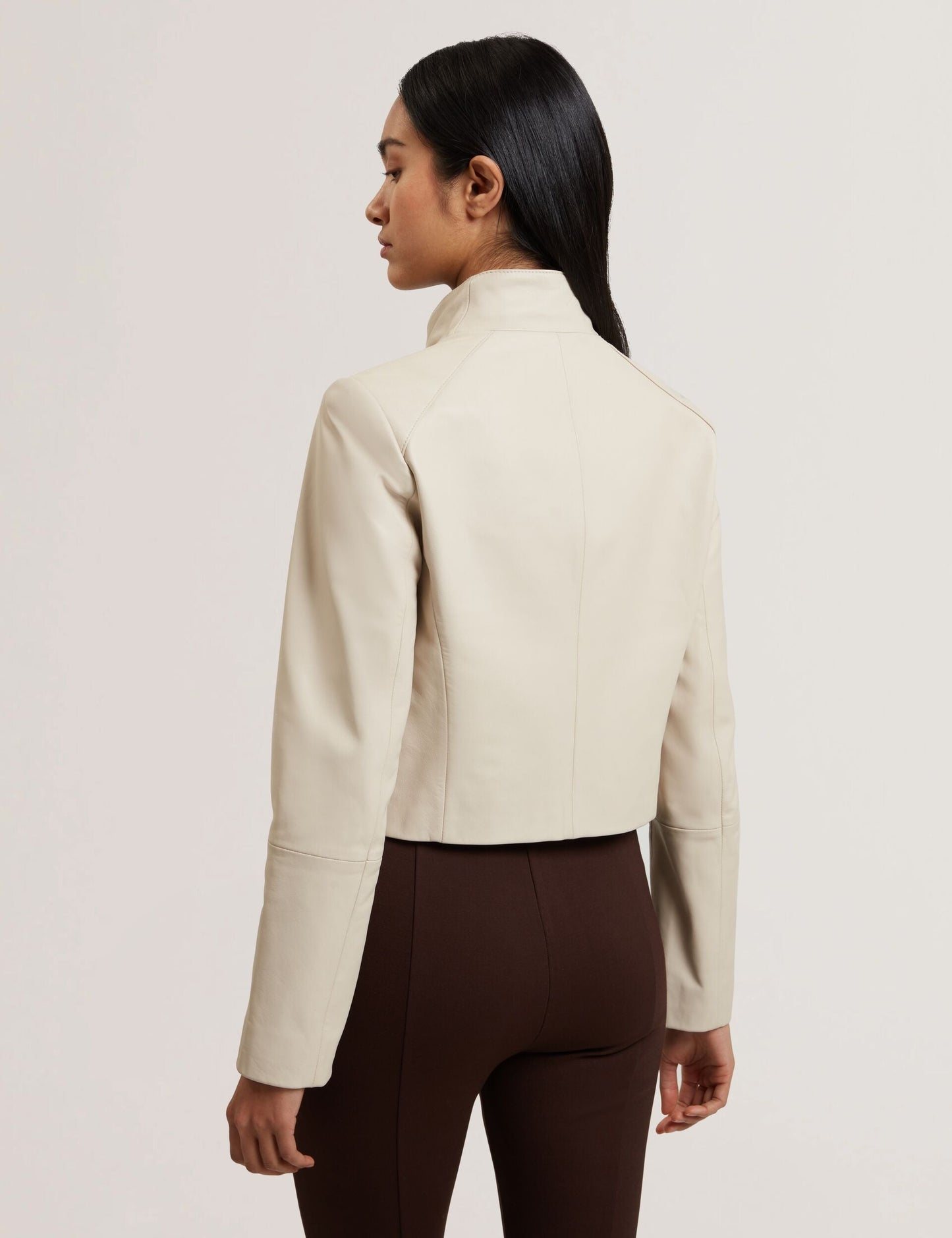 Ted Baker RIYOZE - Wrap Front Cropped Leather Jacket IVORY