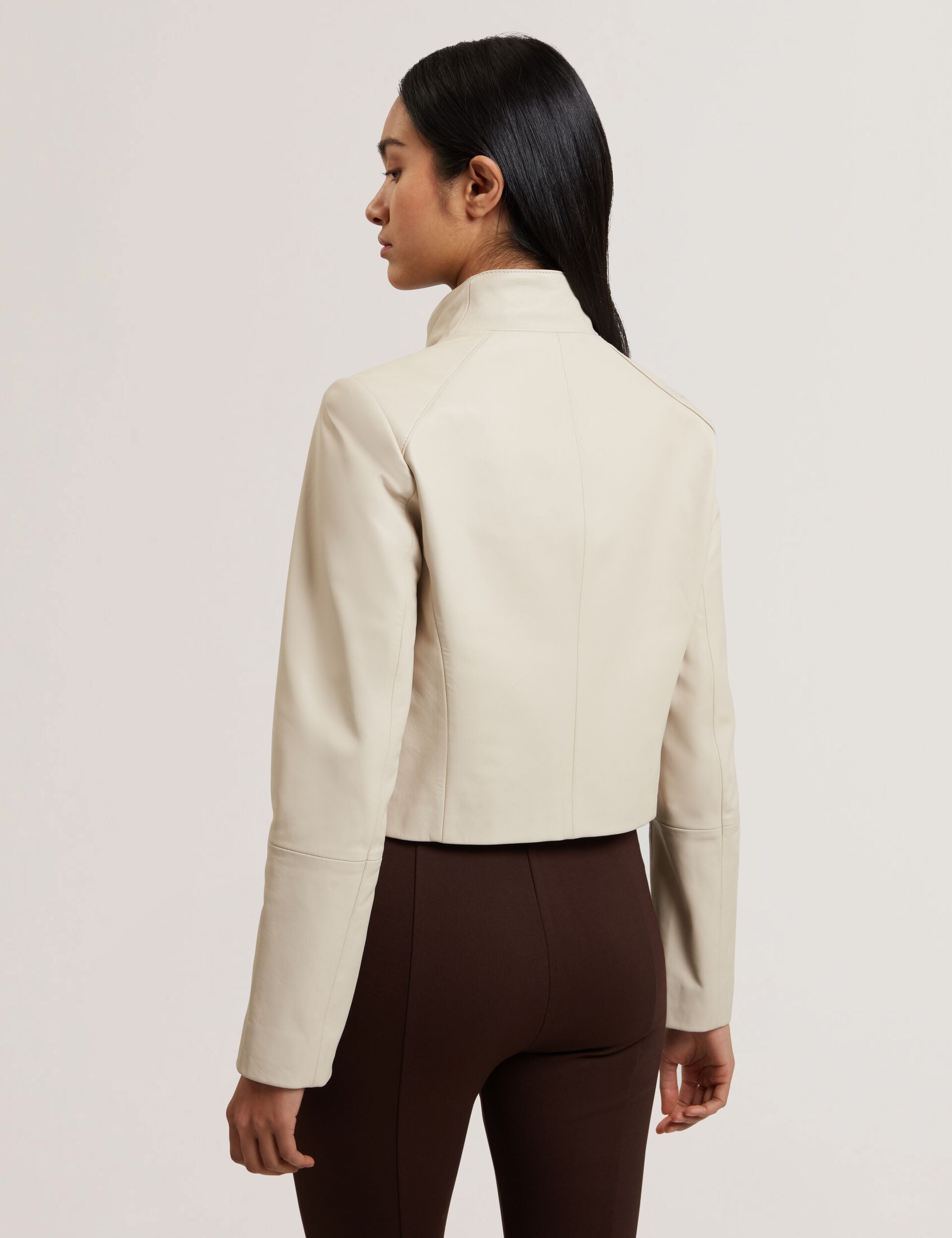 Ted Baker RIYOZE - Wrap Front Cropped Leather Jacket IVORY