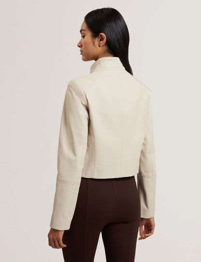 Ted Baker RIYOZE - Wrap Front Cropped Leather Jacket IVORY