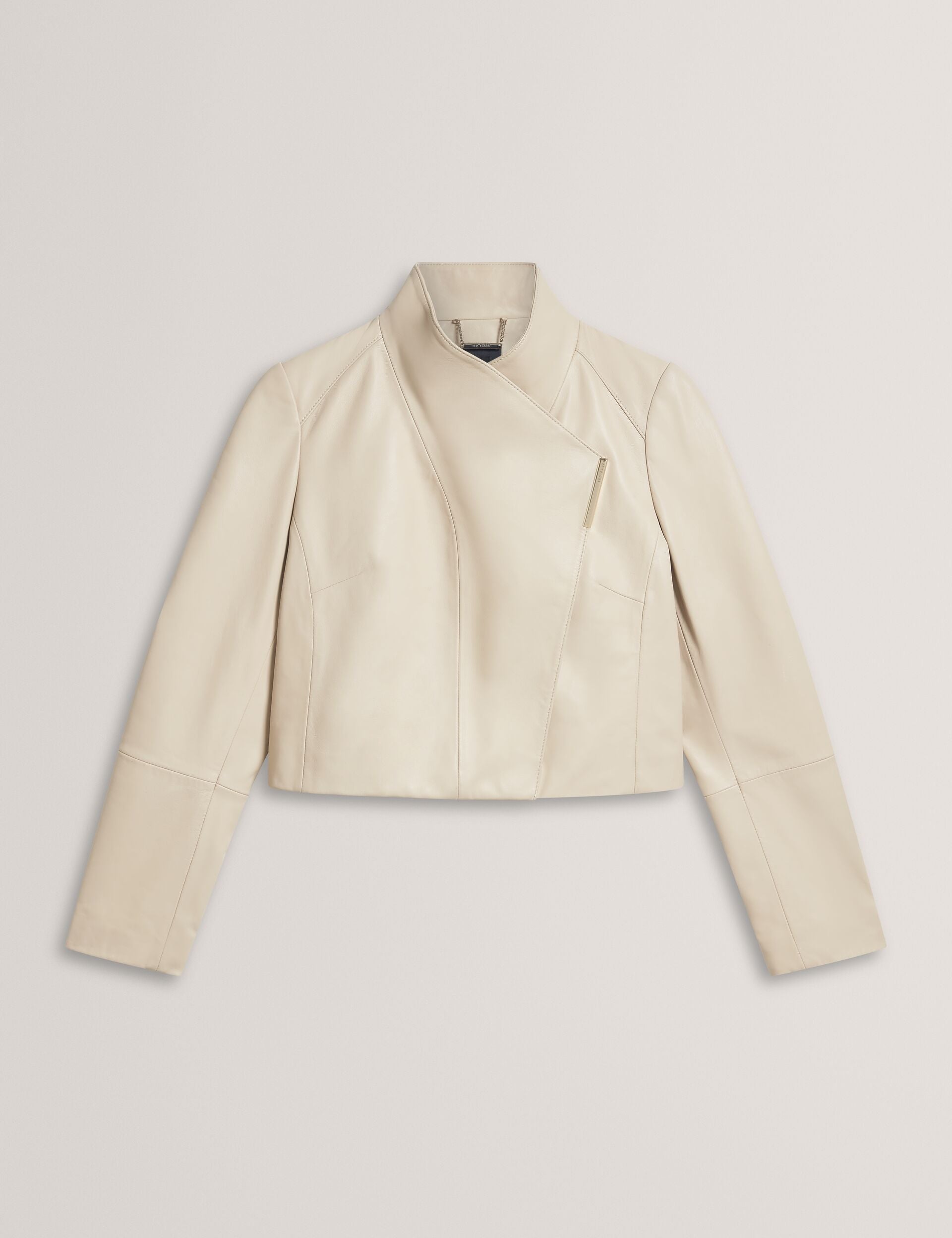 Ted Baker RIYOZE - Wrap Front Cropped Leather Jacket IVORY