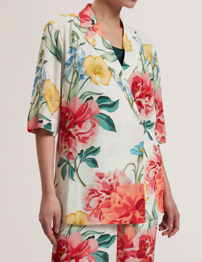 Ted Baker NYMPHA - Floral Short Sleeve Oversized Blazer WHITE
