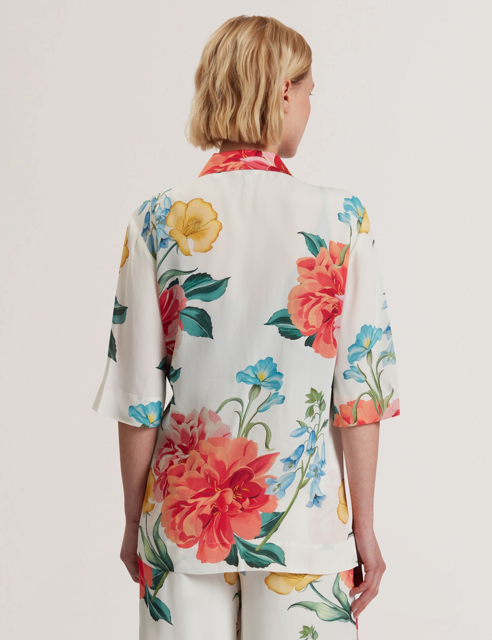 Ted Baker NYMPHA - Floral Short Sleeve Oversized Blazer WHITE