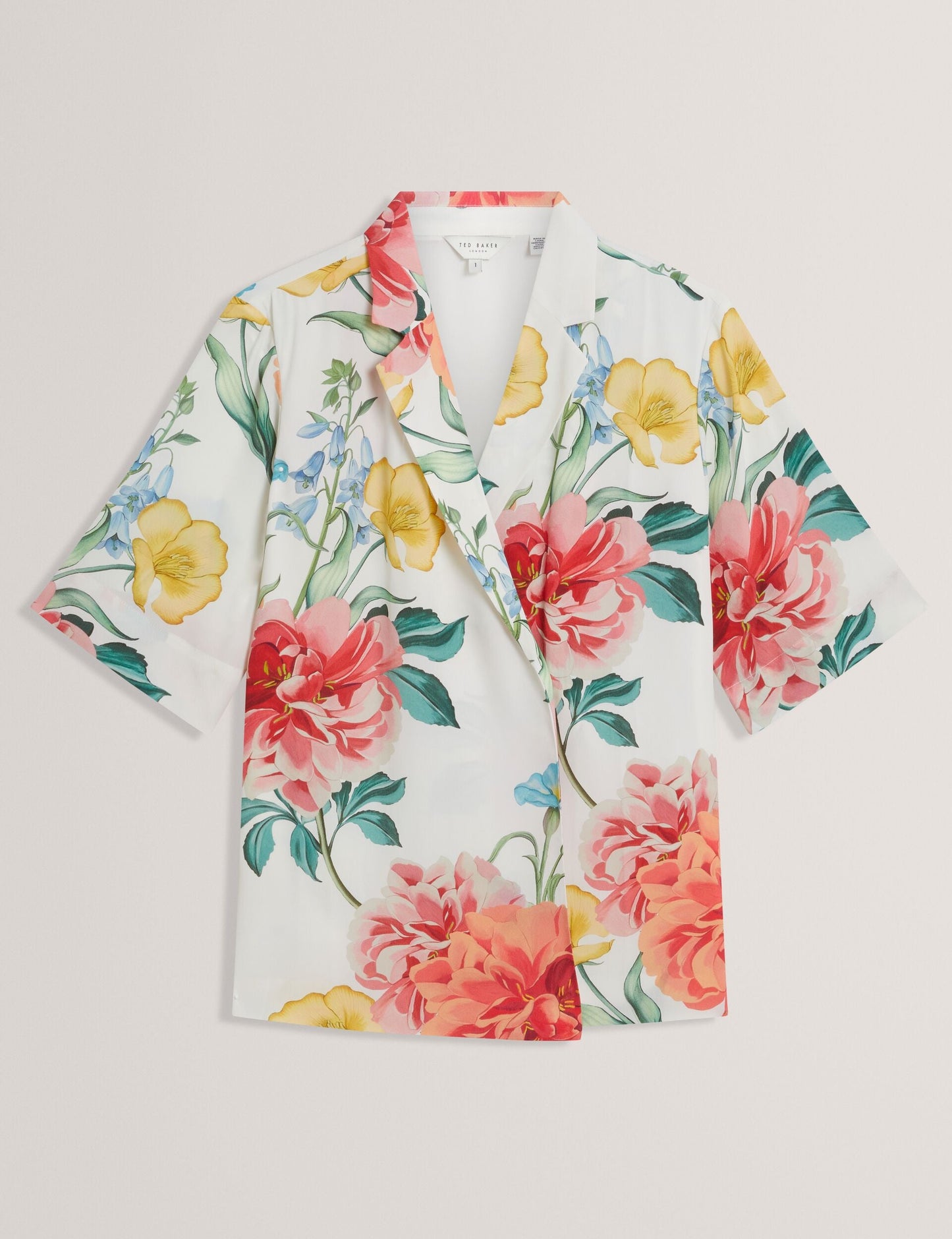 Ted Baker NYMPHA - Floral Short Sleeve Oversized Blazer WHITE