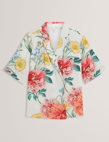Ted Baker NYMPHA - Floral Short Sleeve Oversized Blazer WHITE