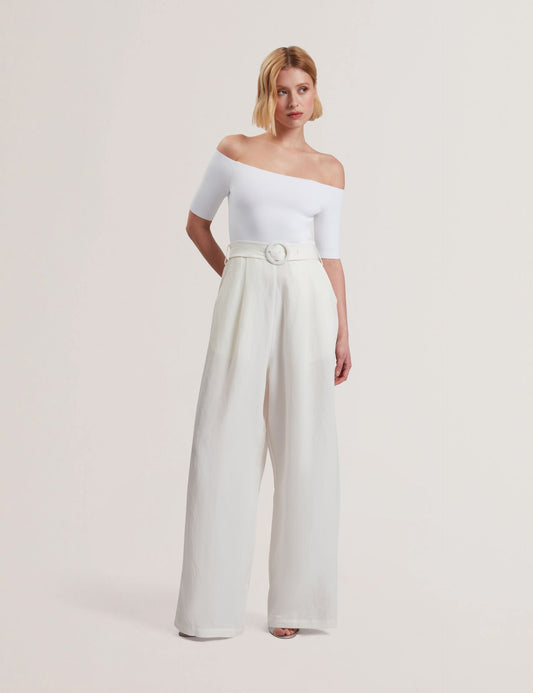 Ted Baker ANGELIY - Bardot Knit Top Wide Leg Belted Jumpsuit WHITE