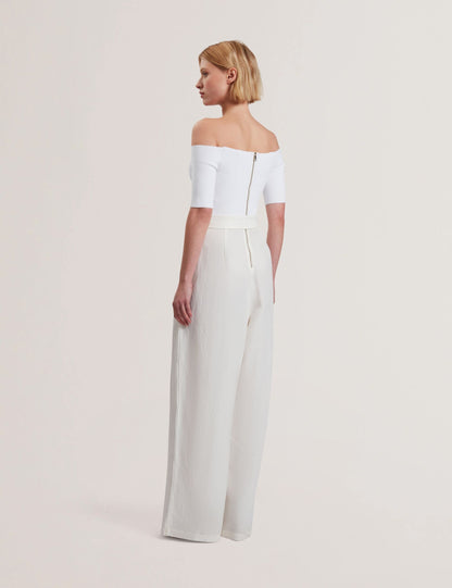 Ted Baker ANGELIY - Bardot Knit Top Wide Leg Belted Jumpsuit WHITE