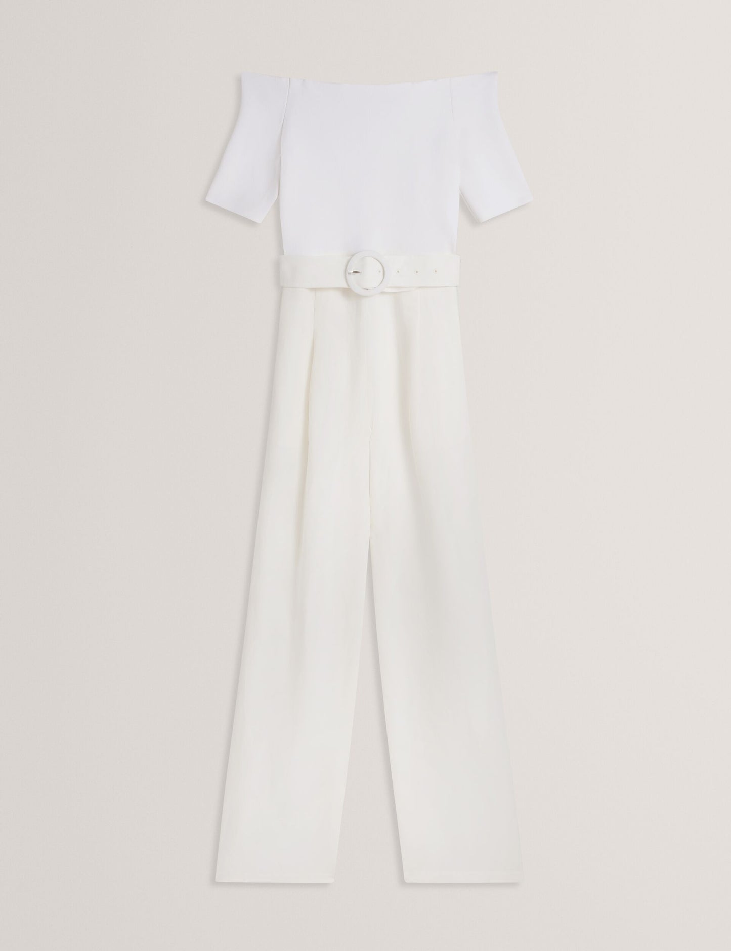 Ted Baker ANGELIY - Bardot Knit Top Wide Leg Belted Jumpsuit WHITE