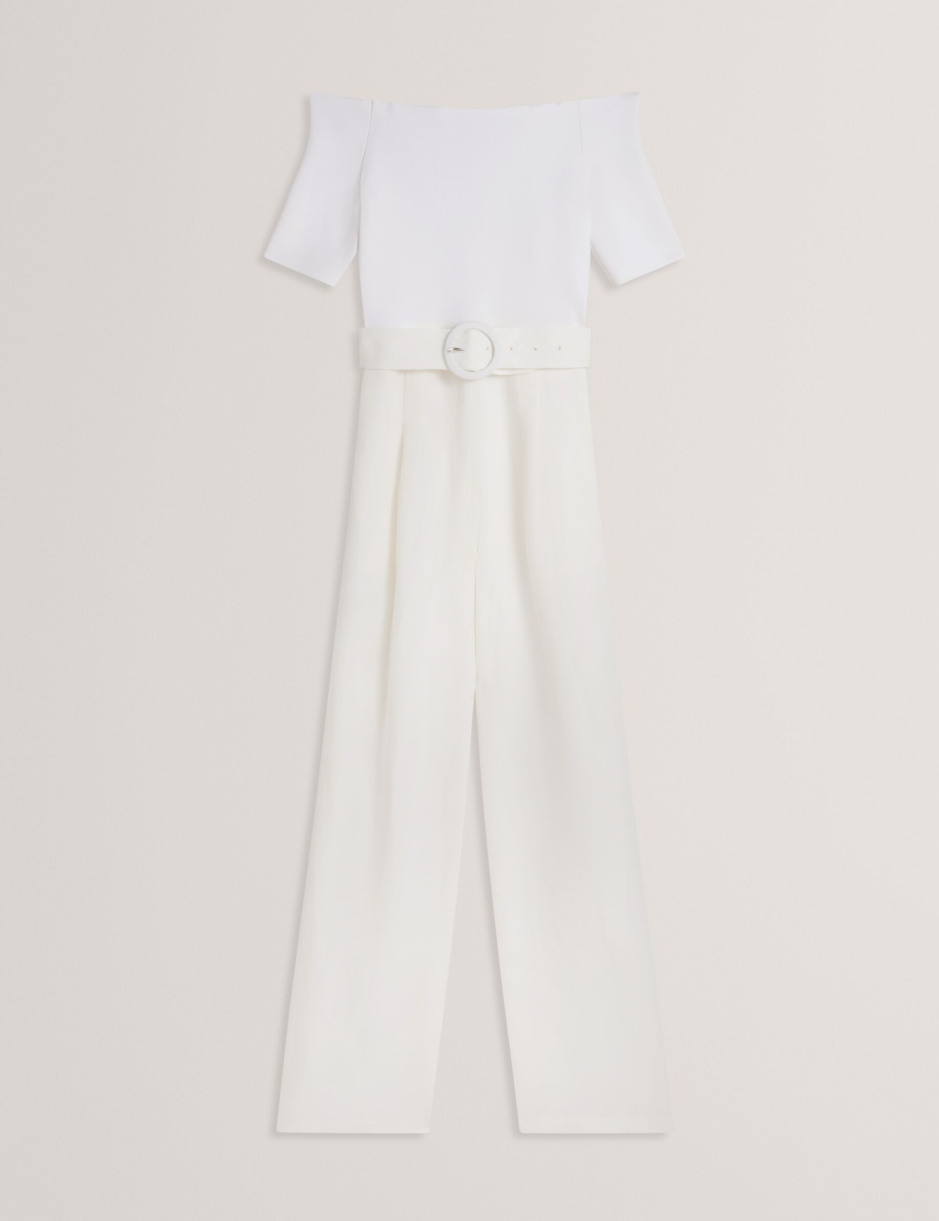 Ted Baker ANGELIY - Bardot Knit Top Wide Leg Belted Jumpsuit WHITE