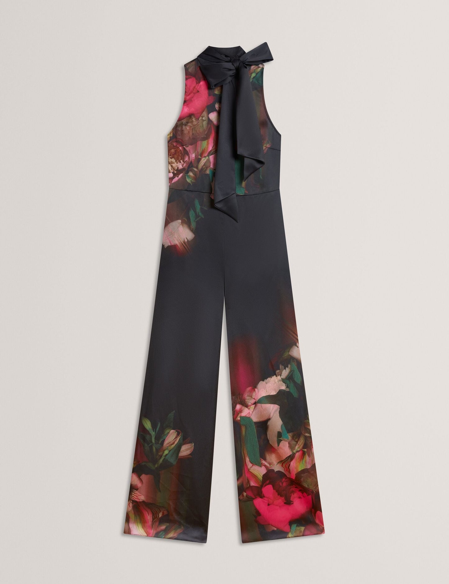 Ted Baker KINSALA - Printed Neck Tie Detail Wide Leg Jumpsuit BLACK