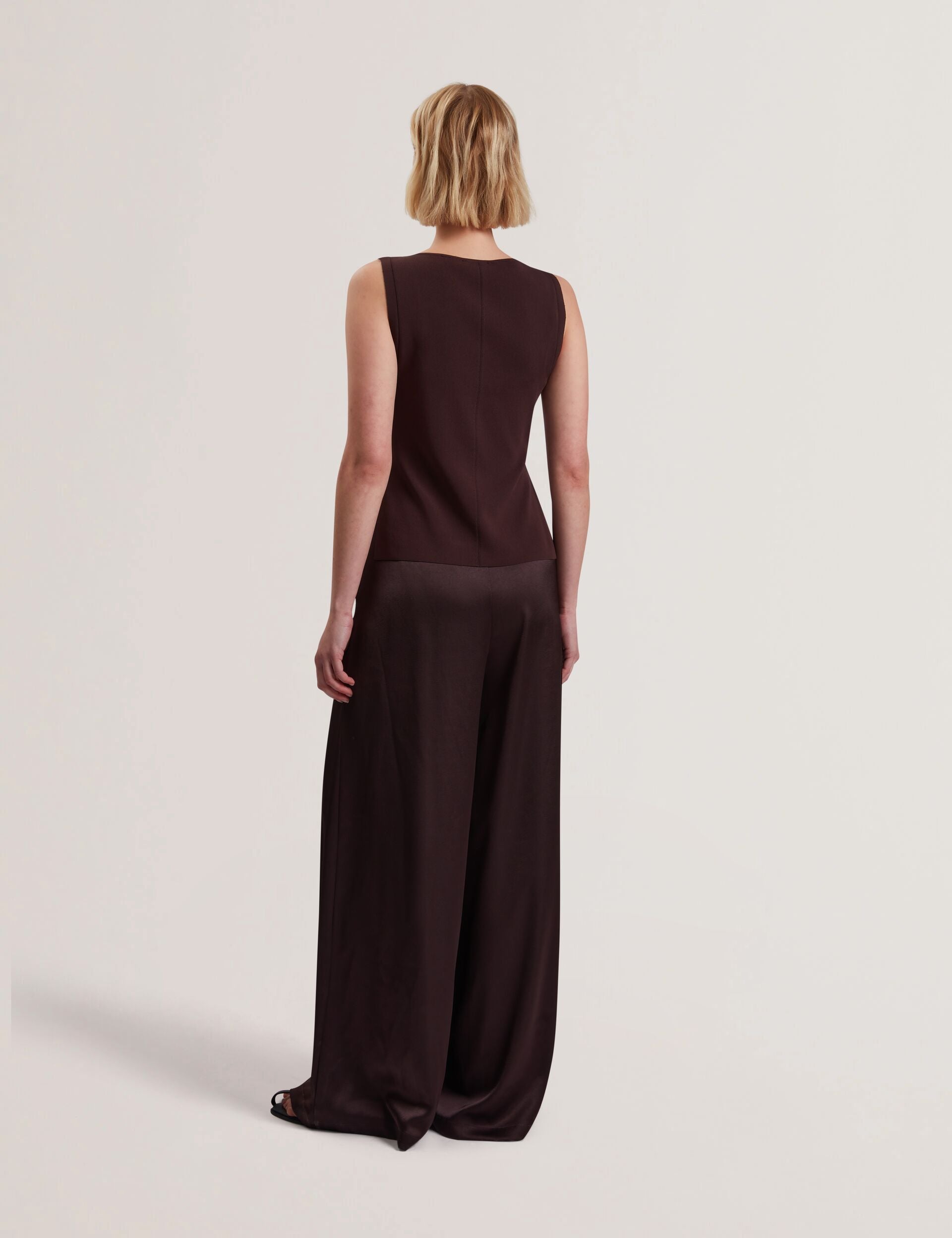 Ted Baker RAYYNA - Wide Leg Satin Jumpsuit With Knitted Tank DARK BROWN