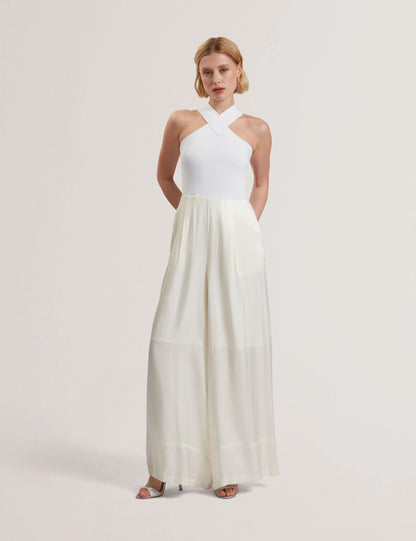 Ted Baker BAIBLU - Halter Neck Knit Bodice Jumpsuit IVORY