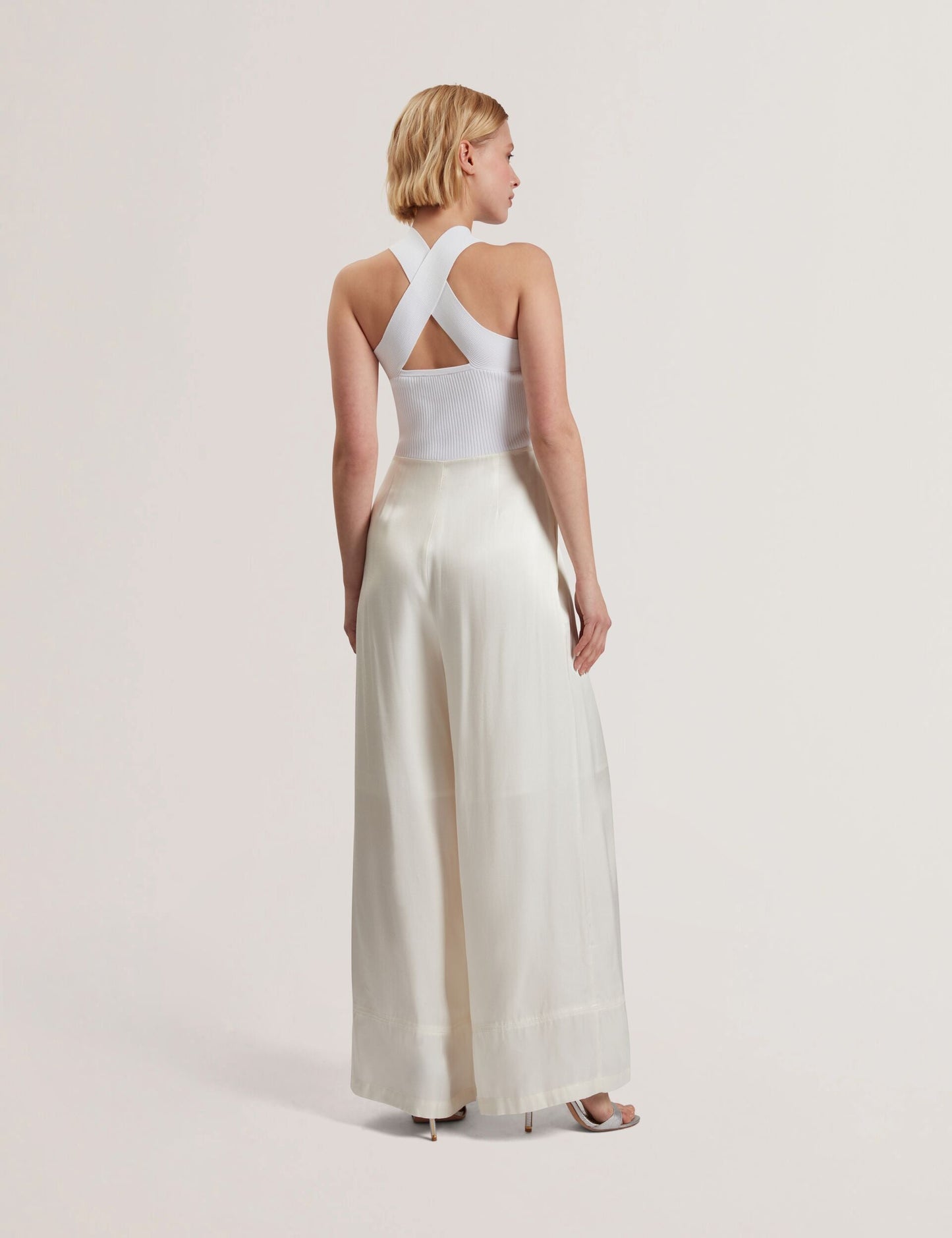 Ted Baker BAIBLU - Halter Neck Knit Bodice Jumpsuit IVORY