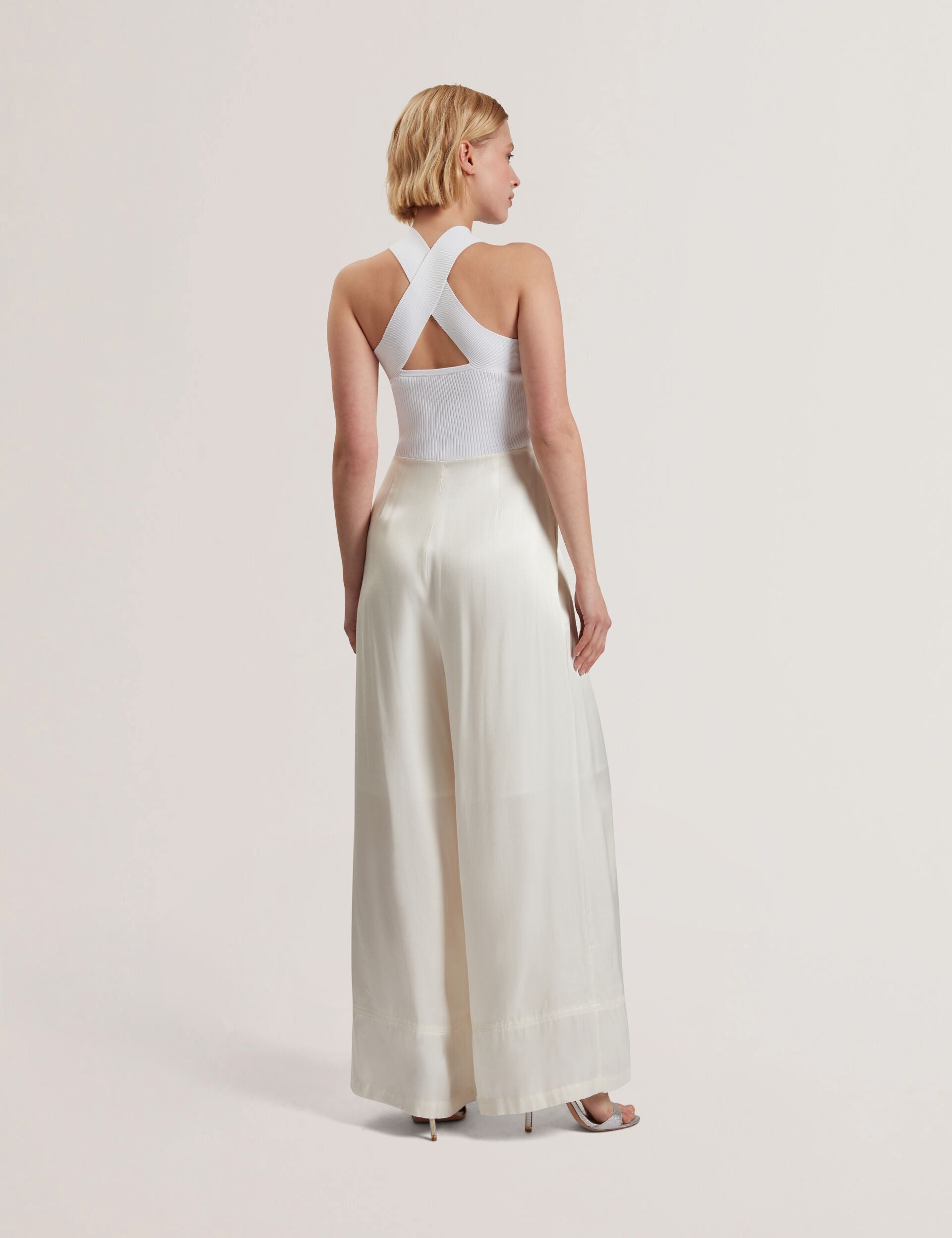 Ted Baker BAIBLU - Halter Neck Knit Bodice Jumpsuit IVORY