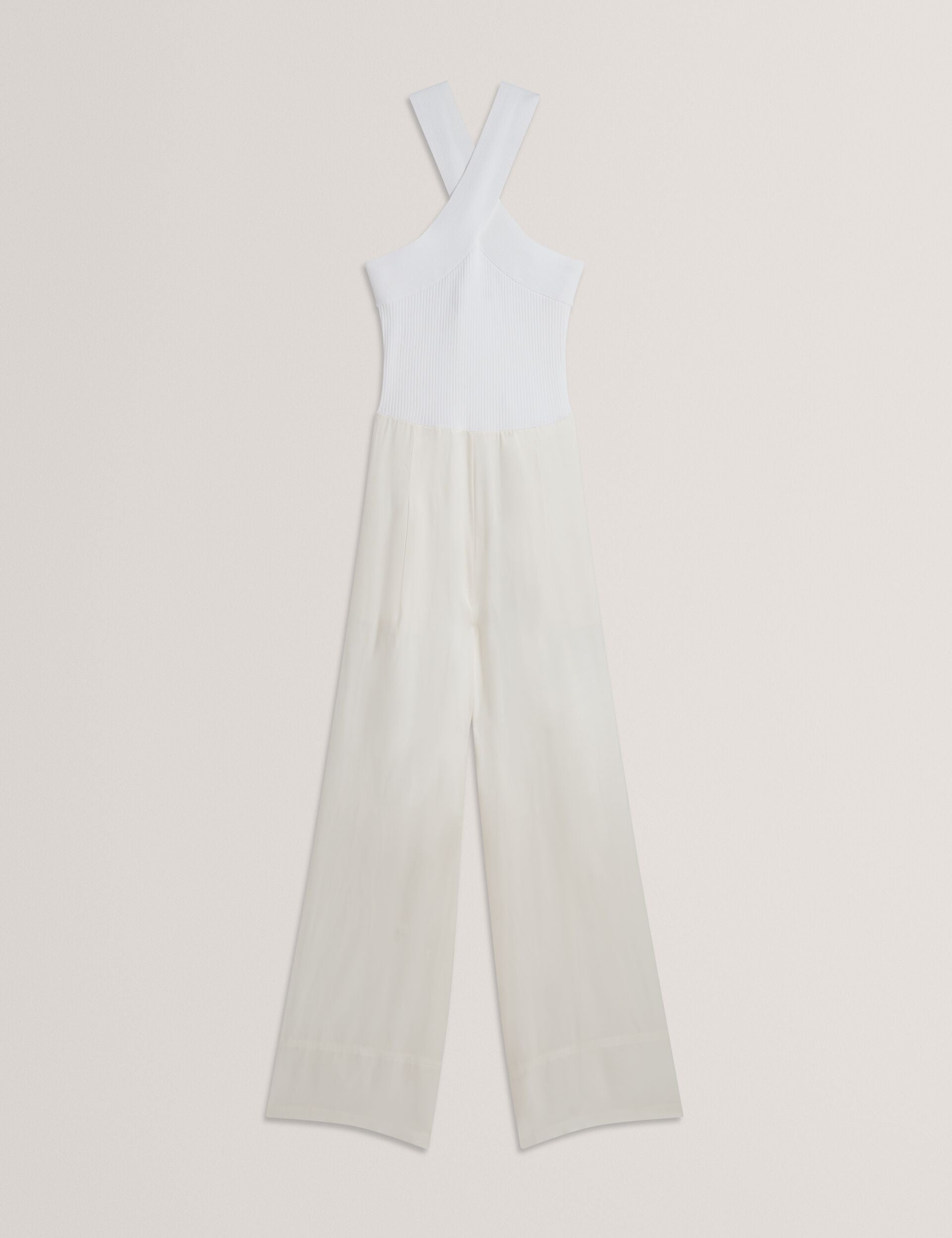Ted Baker BAIBLU - Halter Neck Knit Bodice Jumpsuit IVORY