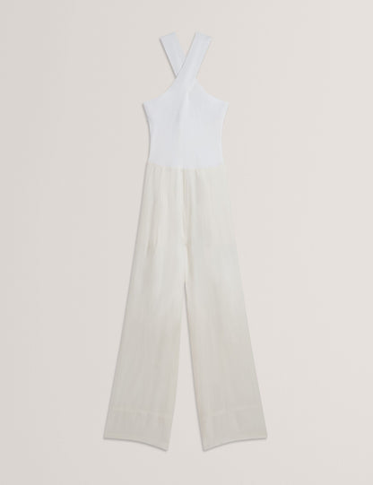 Ted Baker BAIBLU - Halter Neck Knit Bodice Jumpsuit IVORY