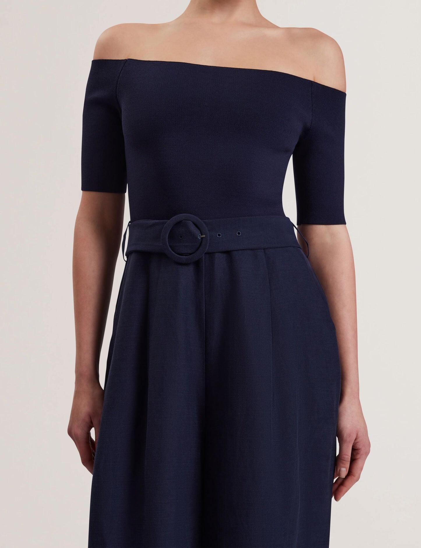 Ted Baker ANGELIY - Bardot Knit Top Wide Leg Belted Jumpsuit NAVY