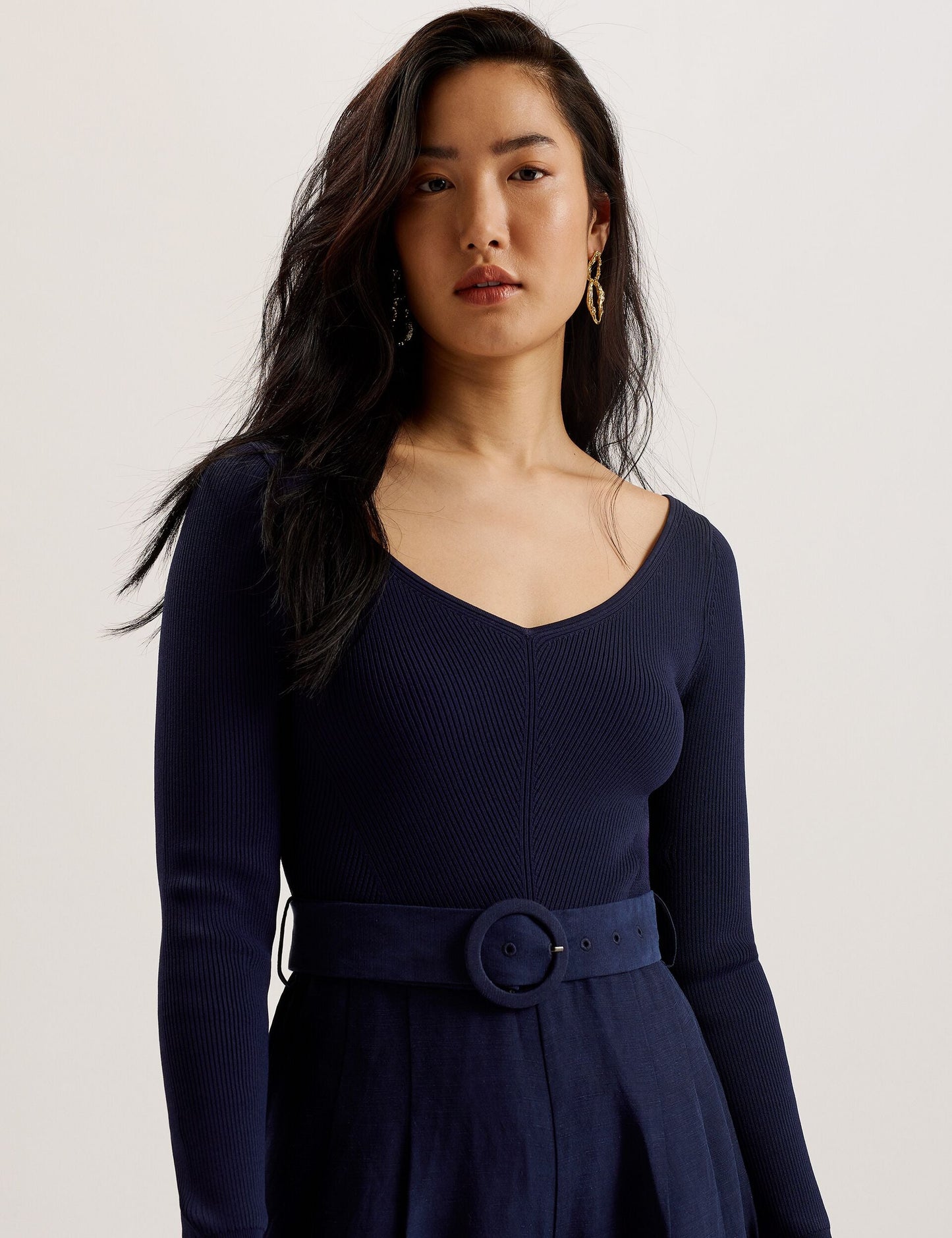 Ted Baker AGATEA - Off Shoulder Belted Wide Leg Jumpsuit NAVY
