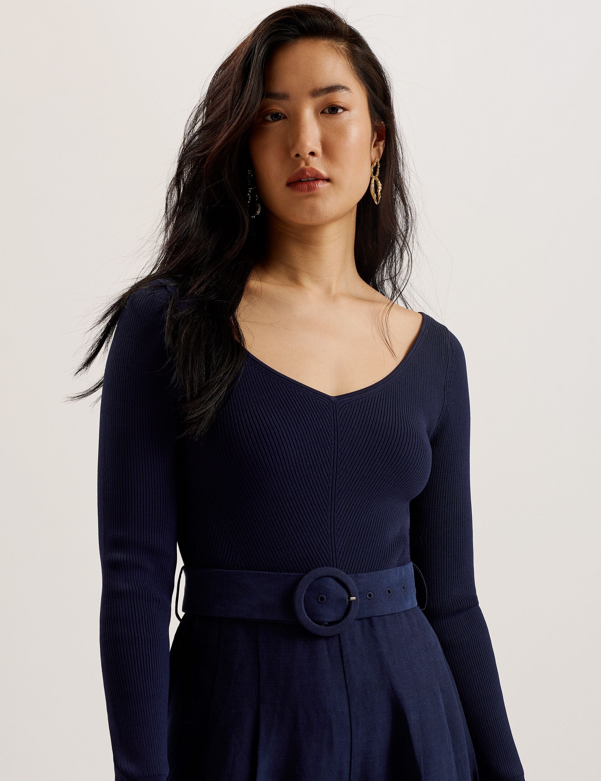 Ted Baker AGATEA - Off Shoulder Belted Wide Leg Jumpsuit NAVY