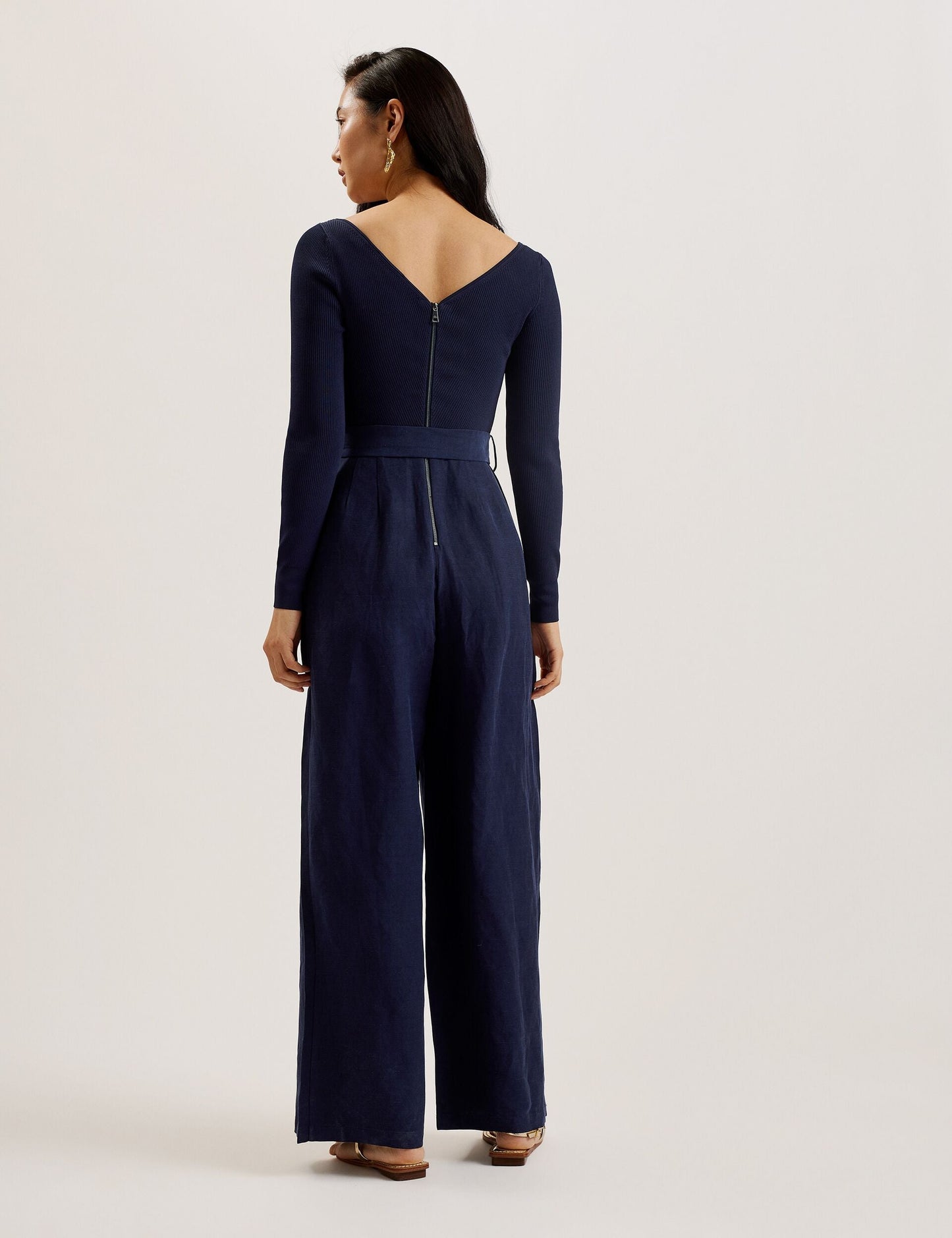 Ted Baker AGATEA - Off Shoulder Belted Wide Leg Jumpsuit NAVY