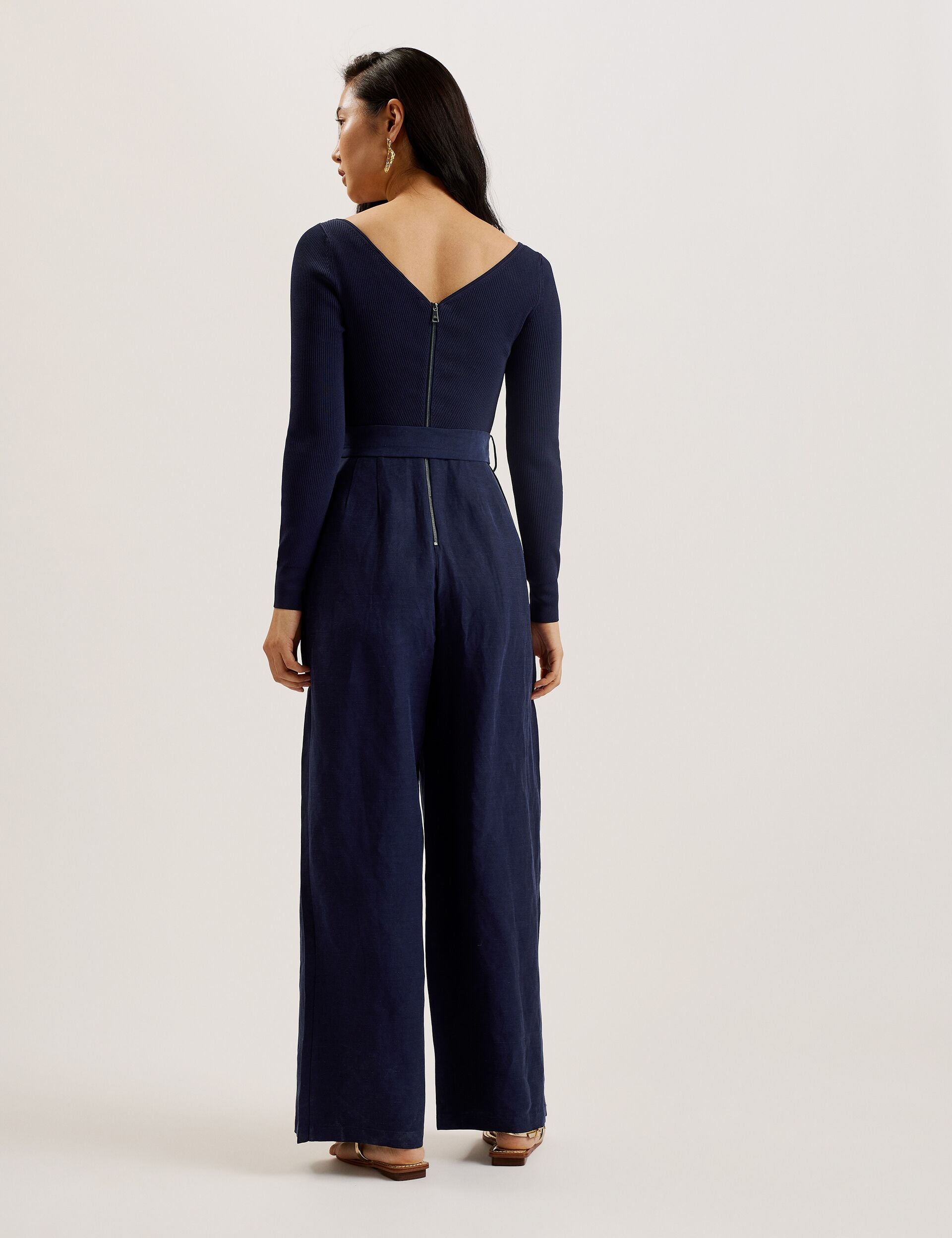 Ted Baker AGATEA - Off Shoulder Belted Wide Leg Jumpsuit NAVY