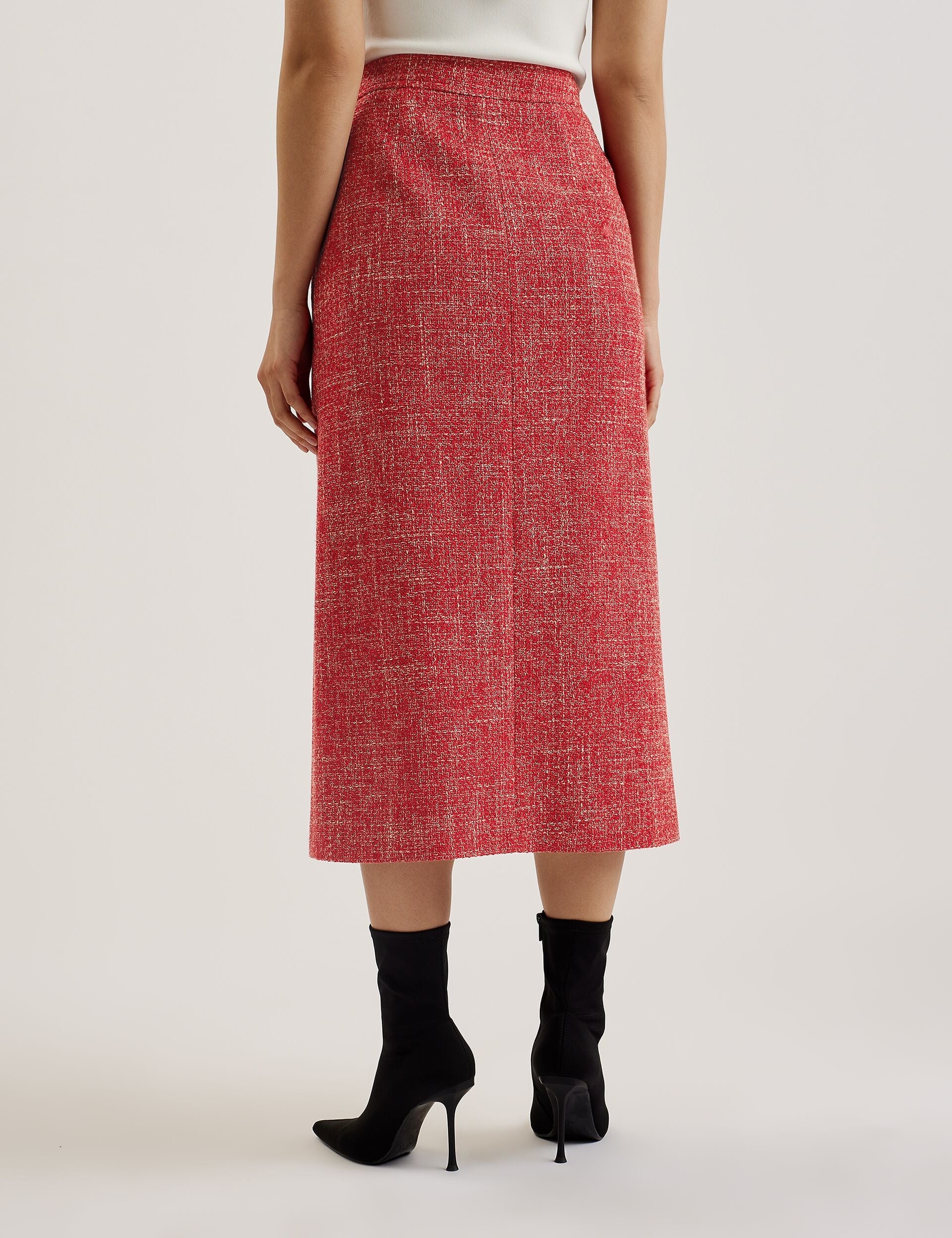 Ted Baker SUMIS - Tailored Boucle Midi Skirt With Front Slit RED